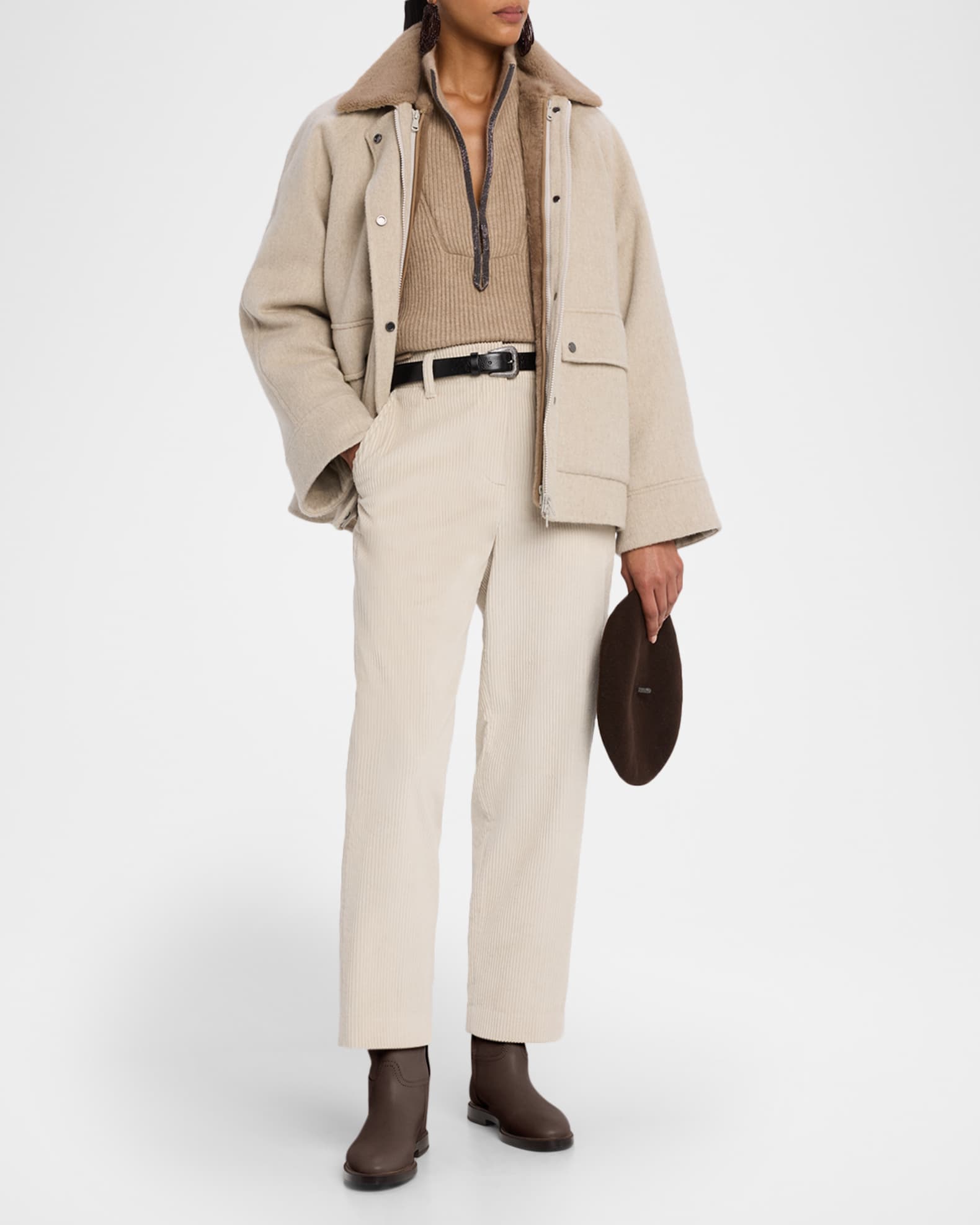 Cashmere Coat With Removable Sheep Shearling Liner And Collar 1