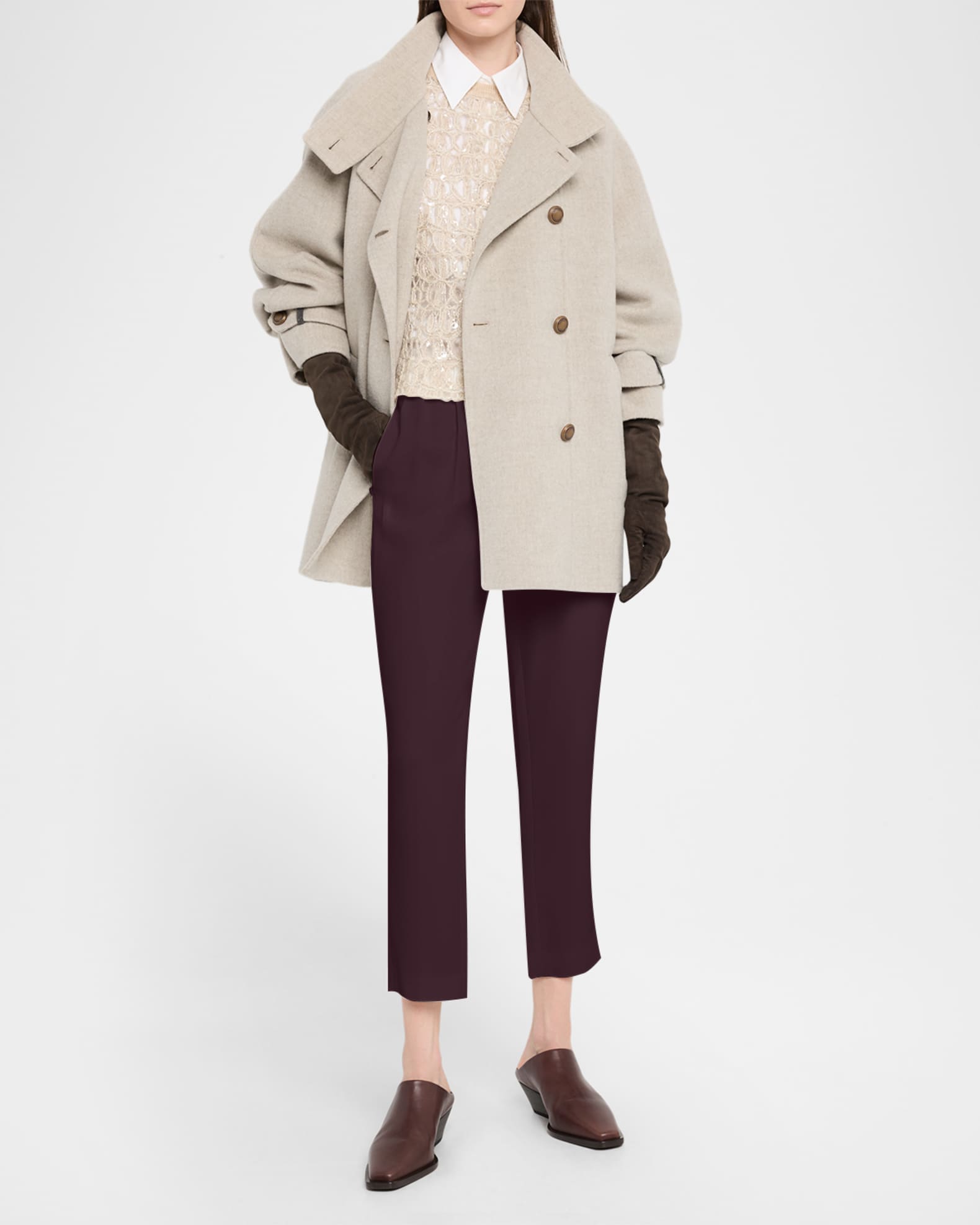 【送料&関税込】Brunello Cucinelli Cady Cropped Trousers Brunello Cucinelli Silk Crepe Cady Tailored Straight-Leg