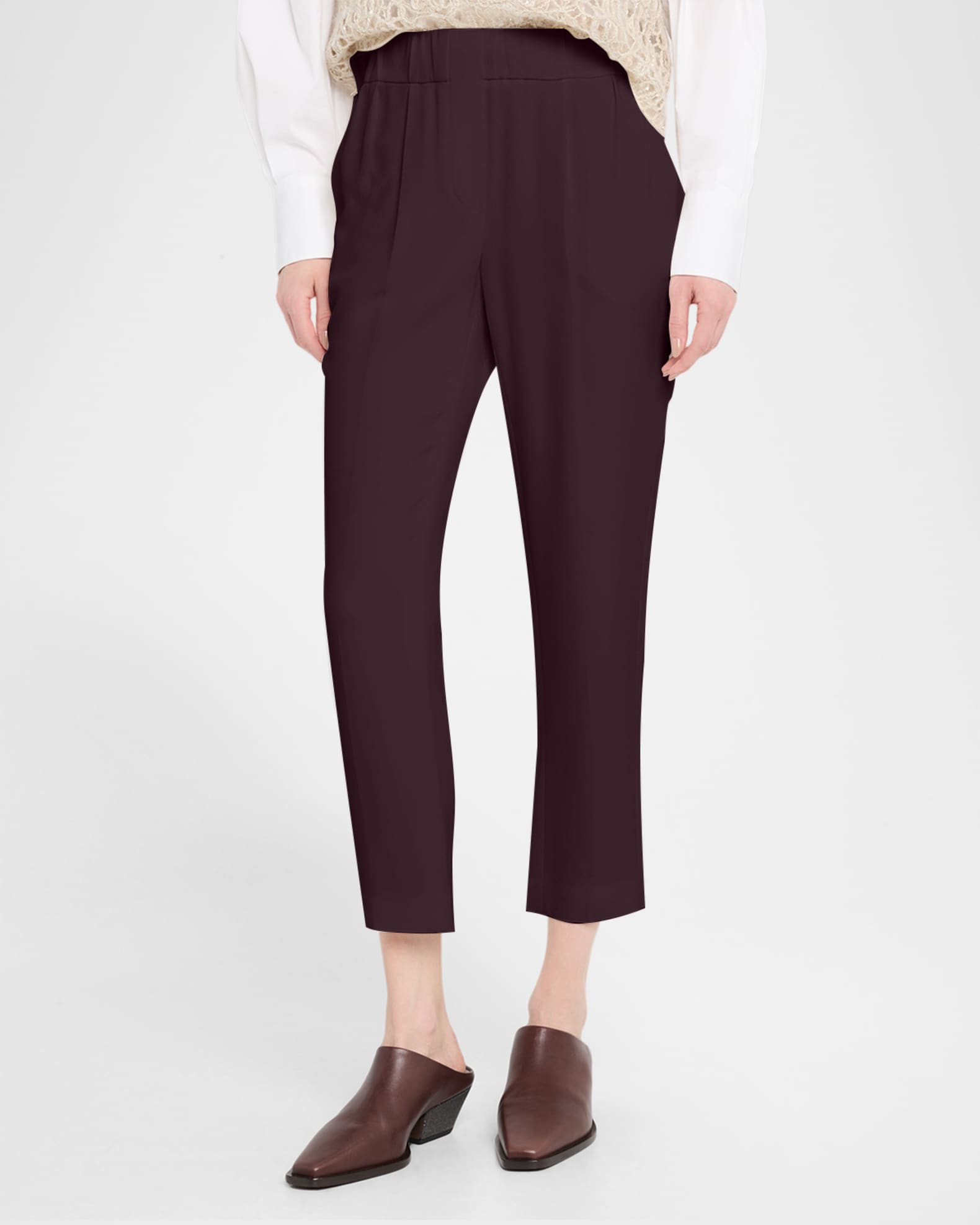 Brunello Cucinelli Silk Crepe Cady Tailored Straight-Leg