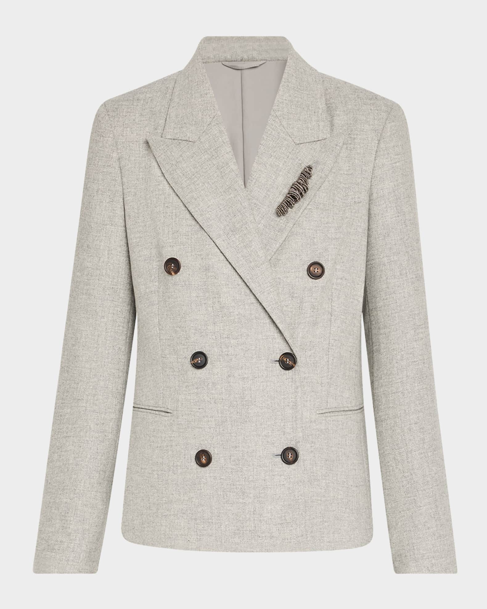 ジャケット BRUNELLO CUCINELLI DOUBLE-BREASTED JACKET IN CHECK FLANNEL Brunello Cucinelli Double Breasted Flannel Blazer Grey