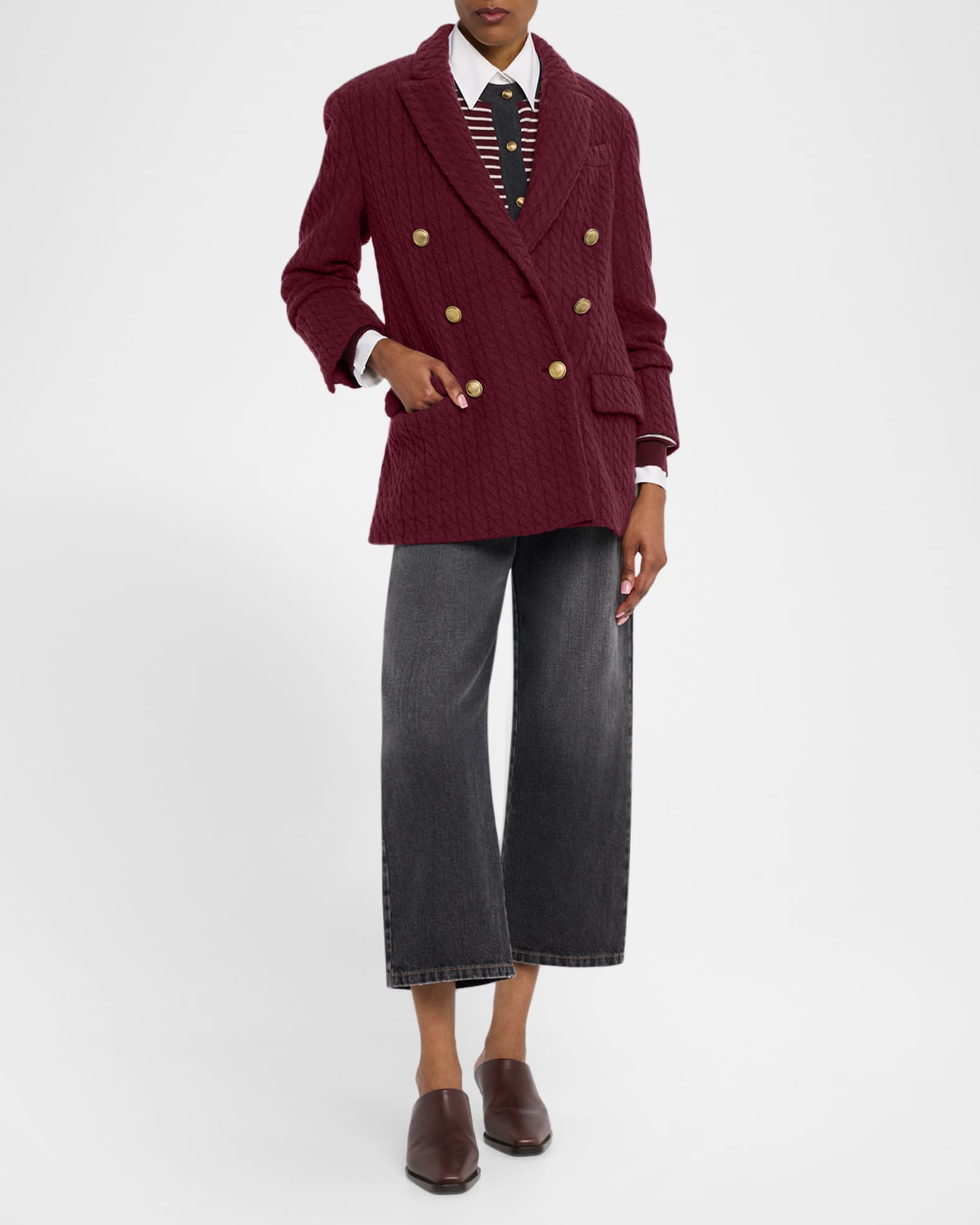 Cashmere Cable Knit Double-Breasted Blazer 1
