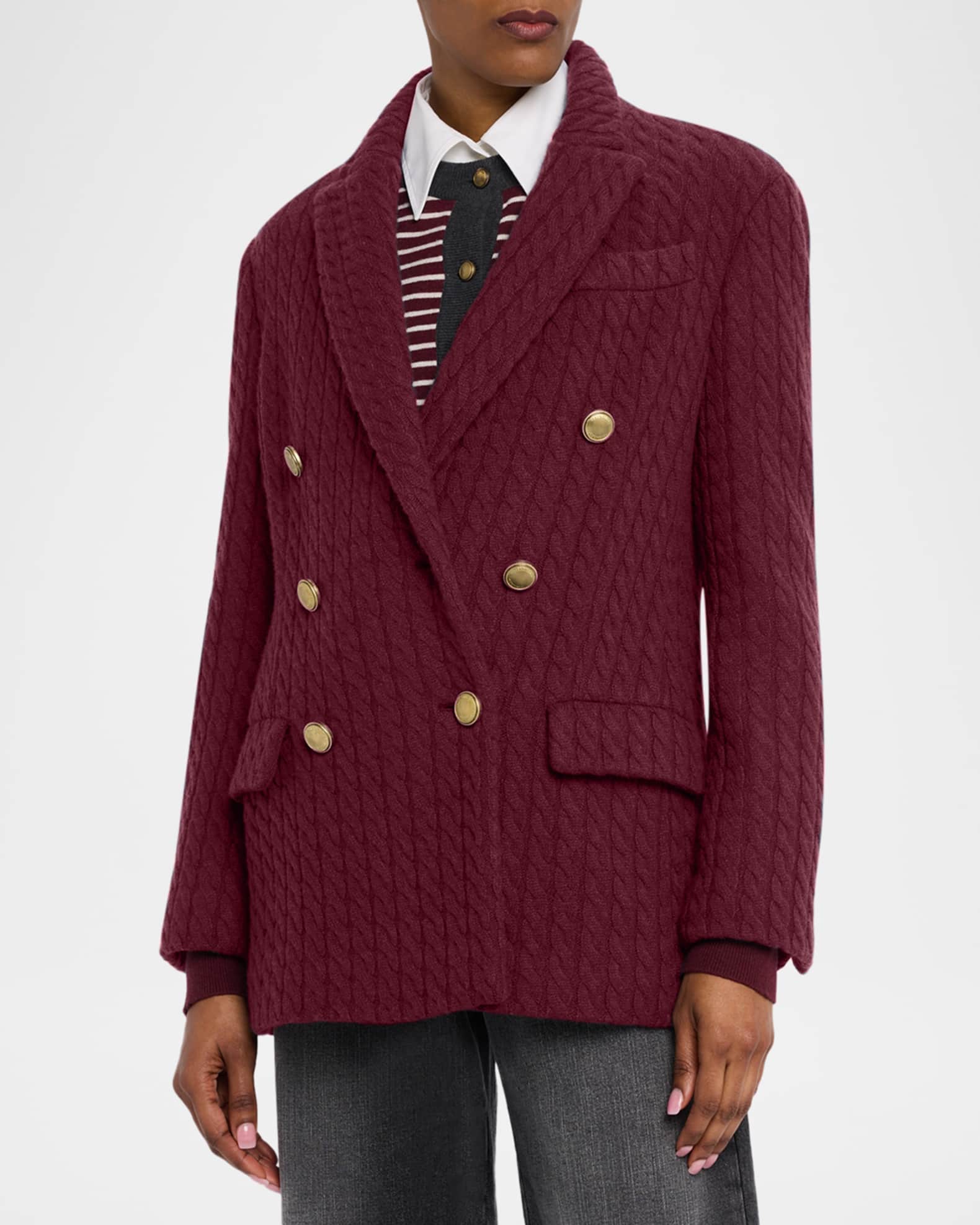 Brunello Cucinelli Cashmere Cable Knit Double-Breasted