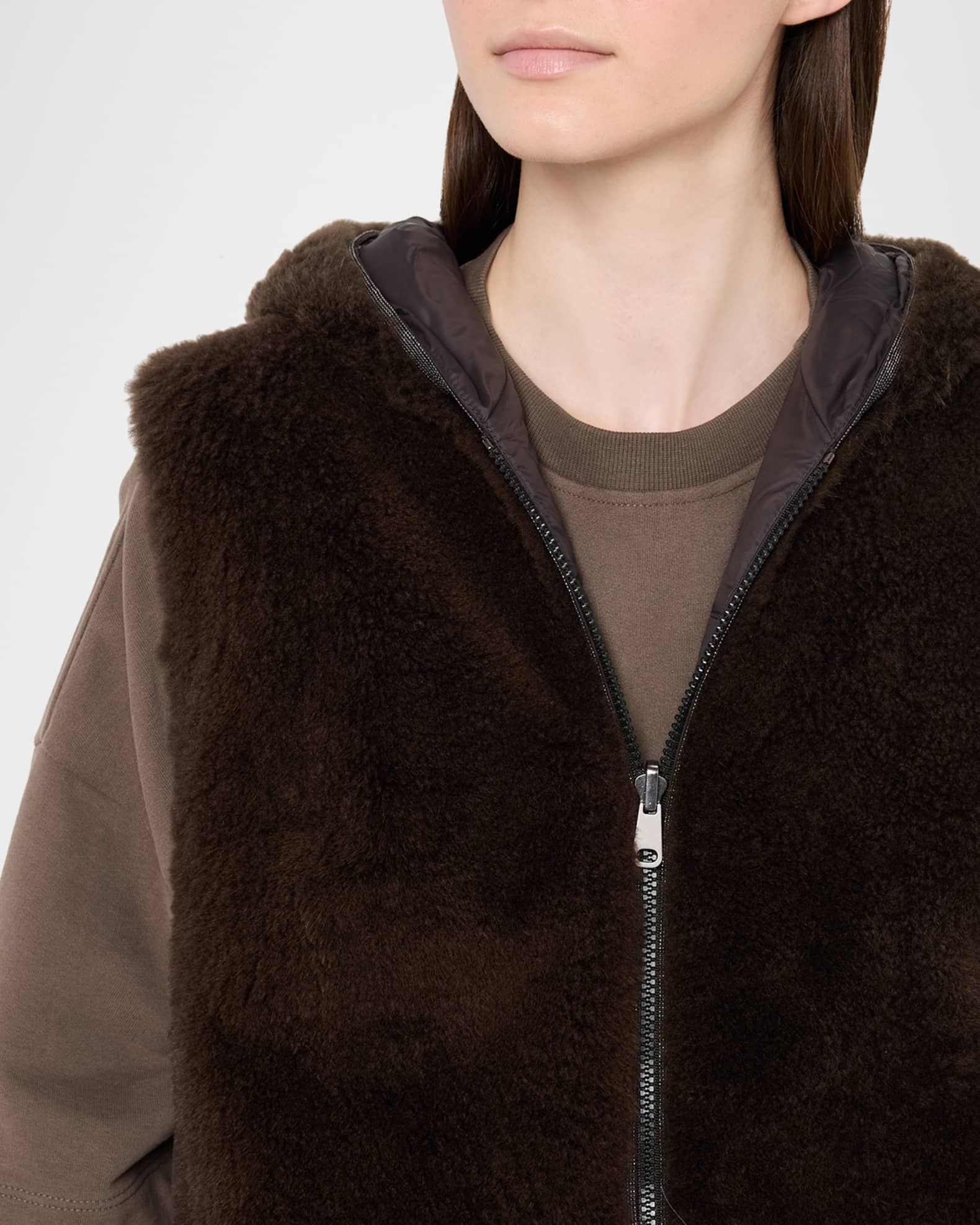 Brunello Cucinelli Reversible Hooded Goat Vest | Neiman Marcus