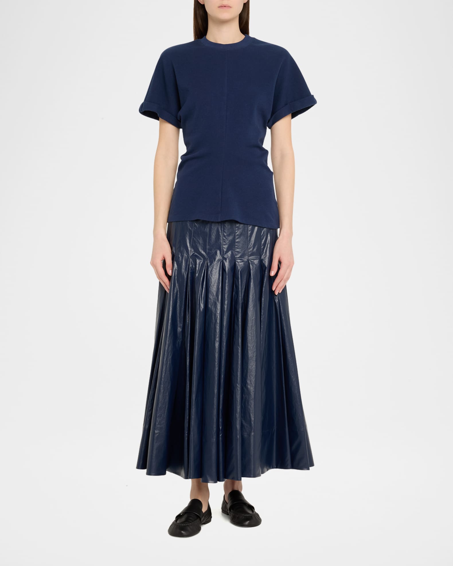 Petra Pleated Lacquered Cotton Skirt 1