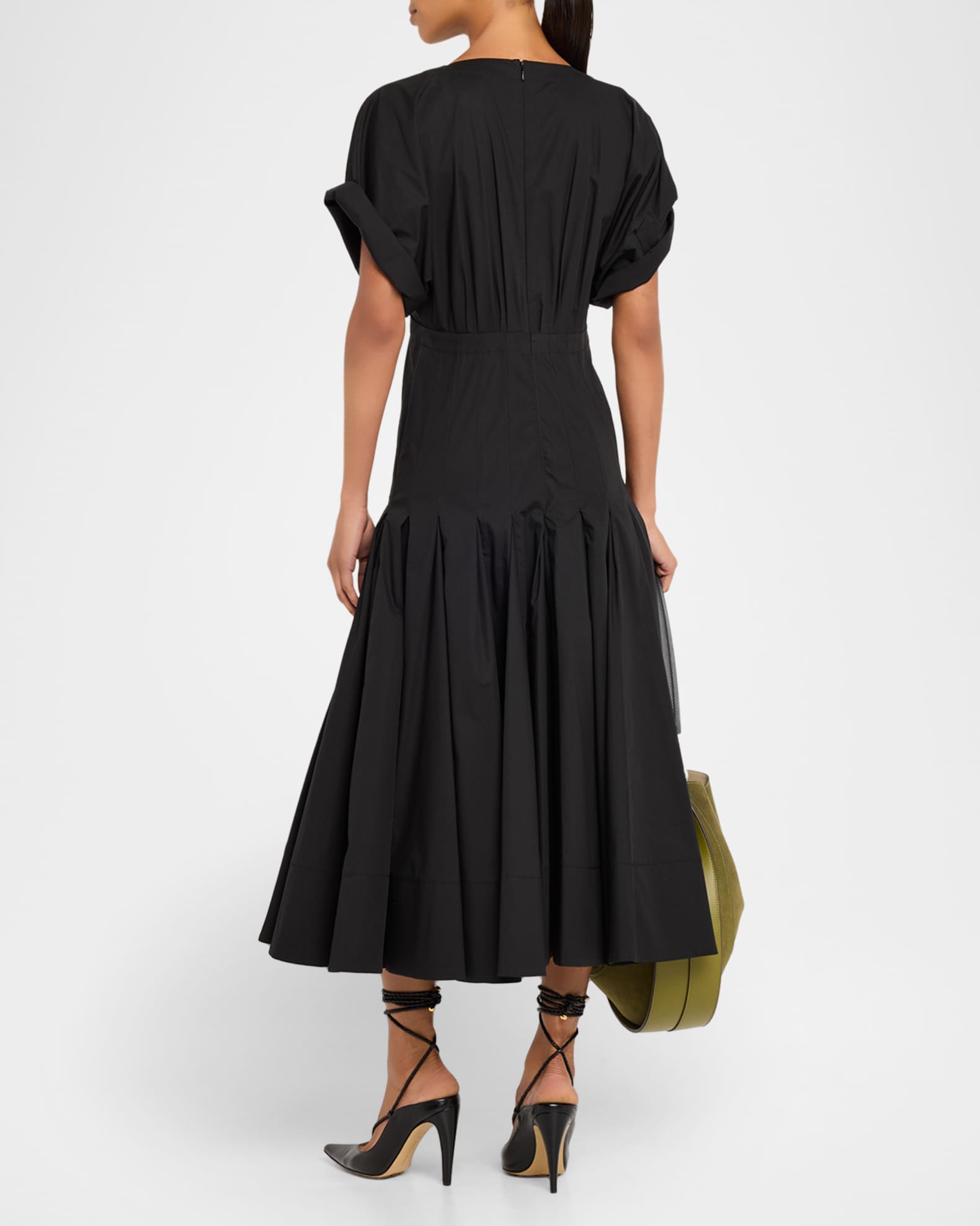 sachin and babi light blue dress Proenza Schouler Ciara Short-Sleeve Poplin Drop-Waist Midi Dress