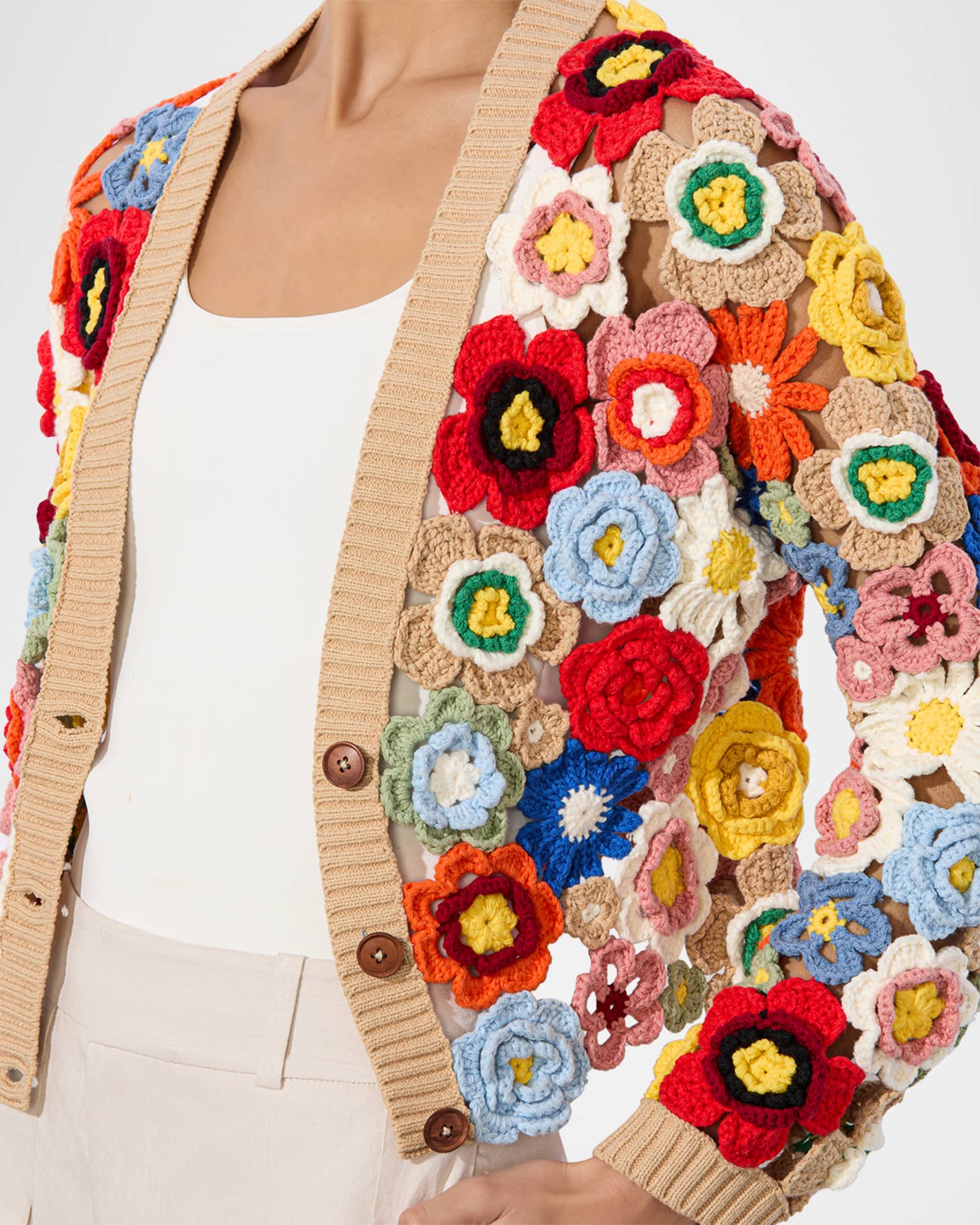 Alice + Olivia Bradley Cropped Floral Crochet Cardigan