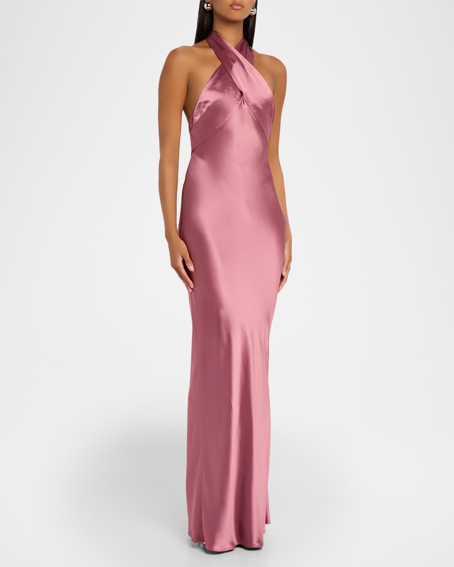Retrofete Wrenley Satin Crisscross Halter Gown | Neiman Marcus