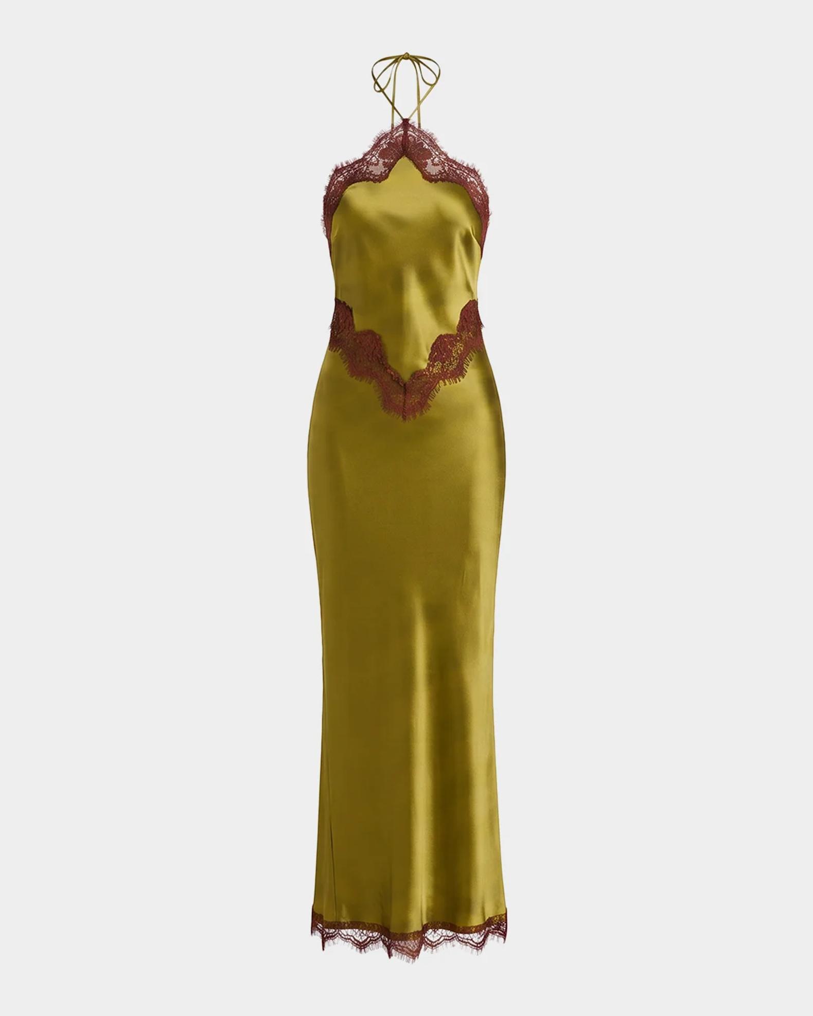 retrofete lace trim halter dress Retrofête Everly Lace-Trim Satin Dry clean only