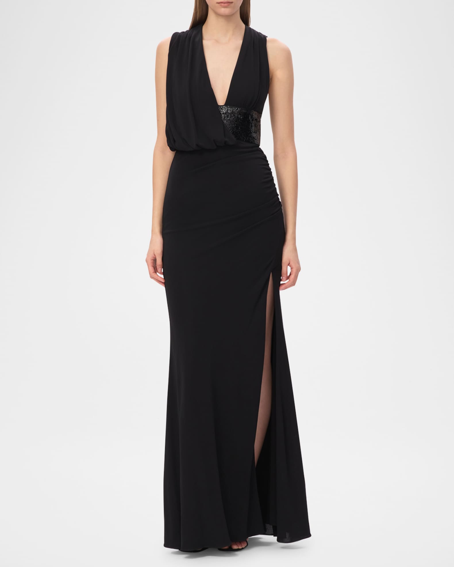 Herve Leger The Lucille Draped Sequin-Embellished Gown | Neiman Marcus