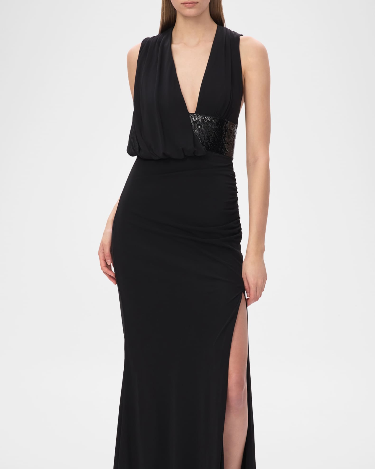 Herve Leger The Lucille Draped Sequin-Embellished Gown | Neiman Marcus