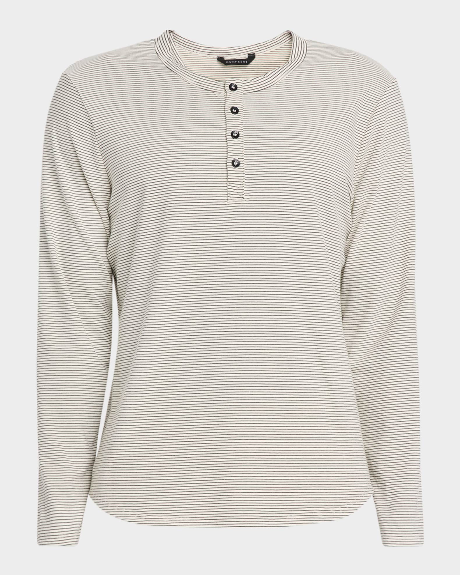 Men's Hairline Stripe Long-Sleeve Henley T-Shirt 0