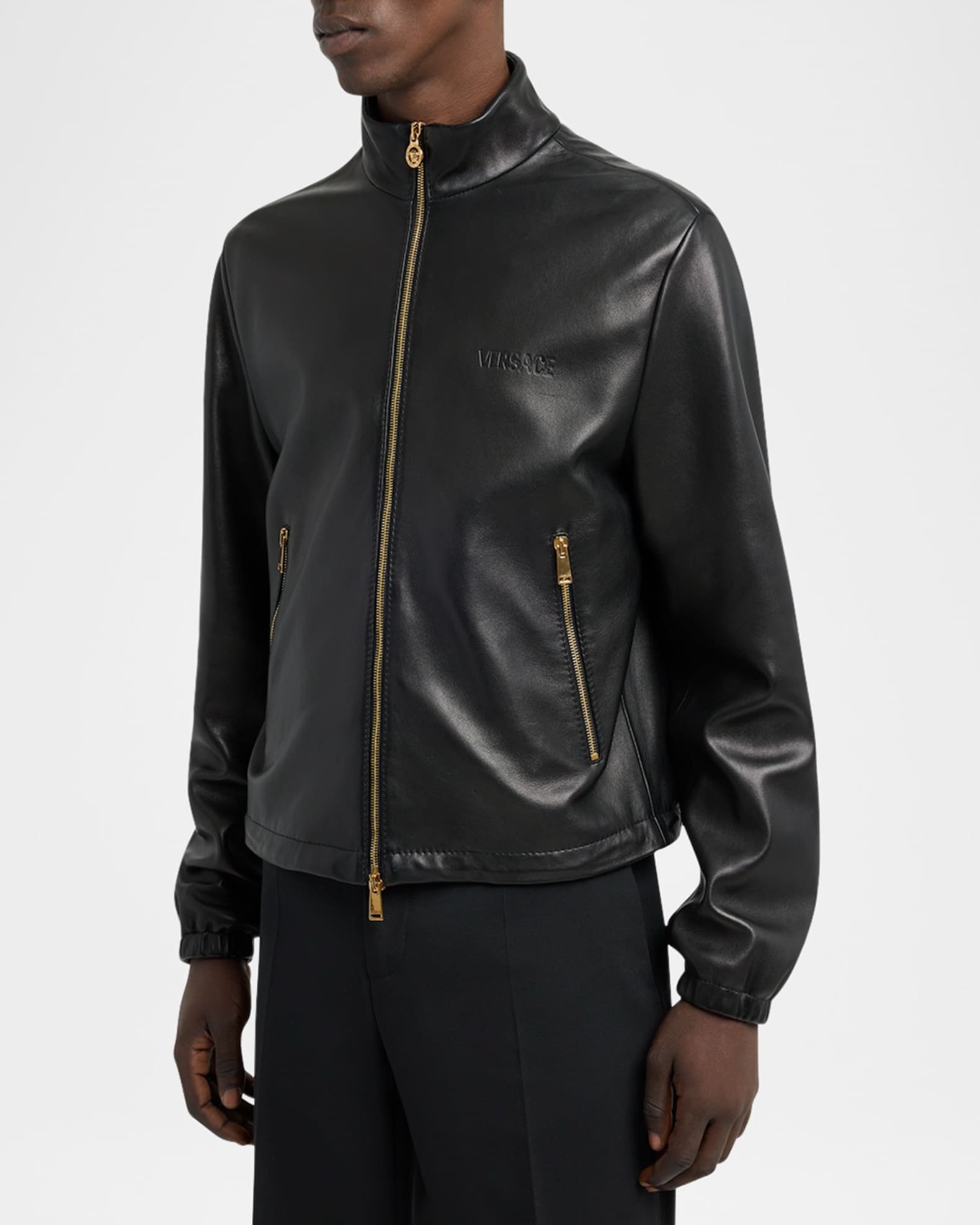 Versace Men's Full-Zip Leather Jacket | Neiman Marcus