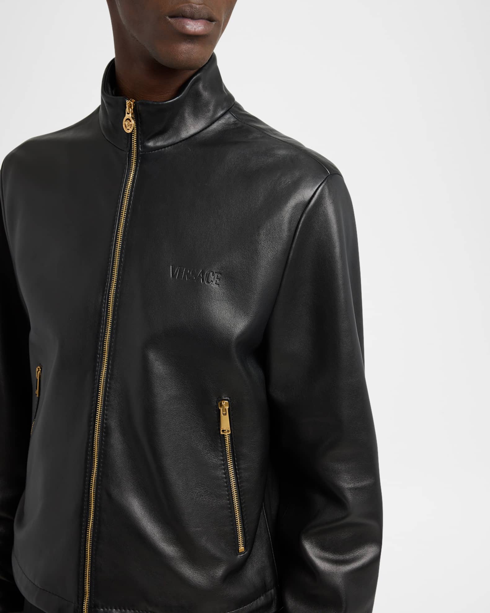 Versace Men's Full-Zip Leather Jacket | Neiman Marcus