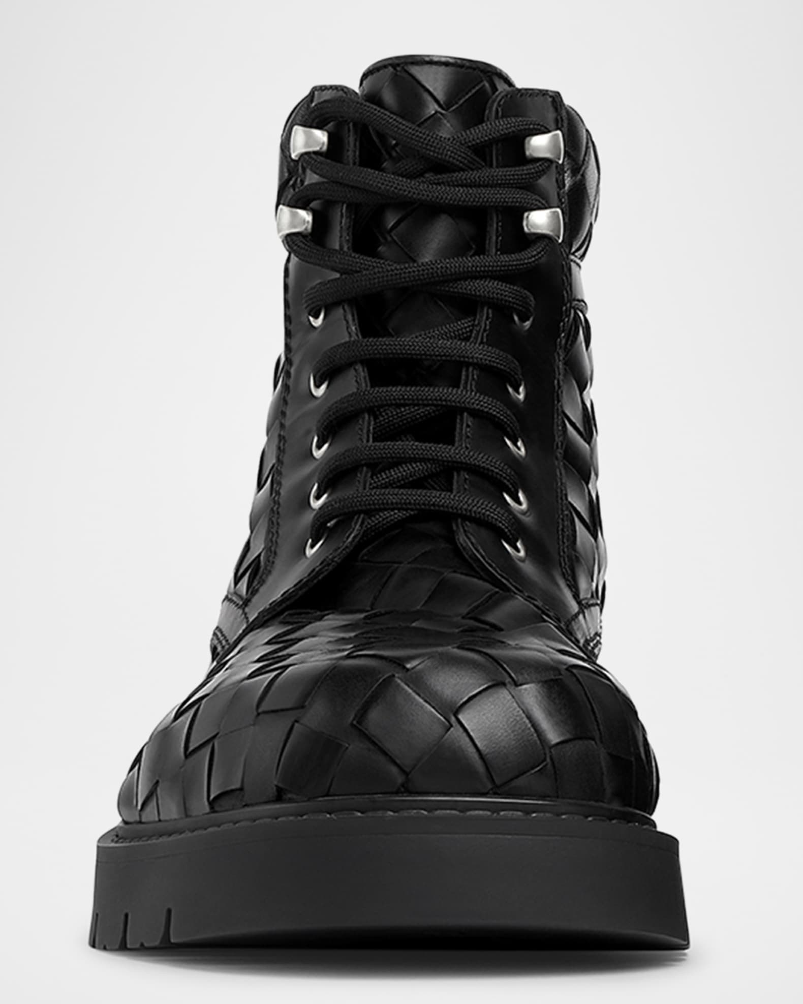 Bottega Veneta Men's Haddock Intrecciato Calfskin Lace-Up Boots