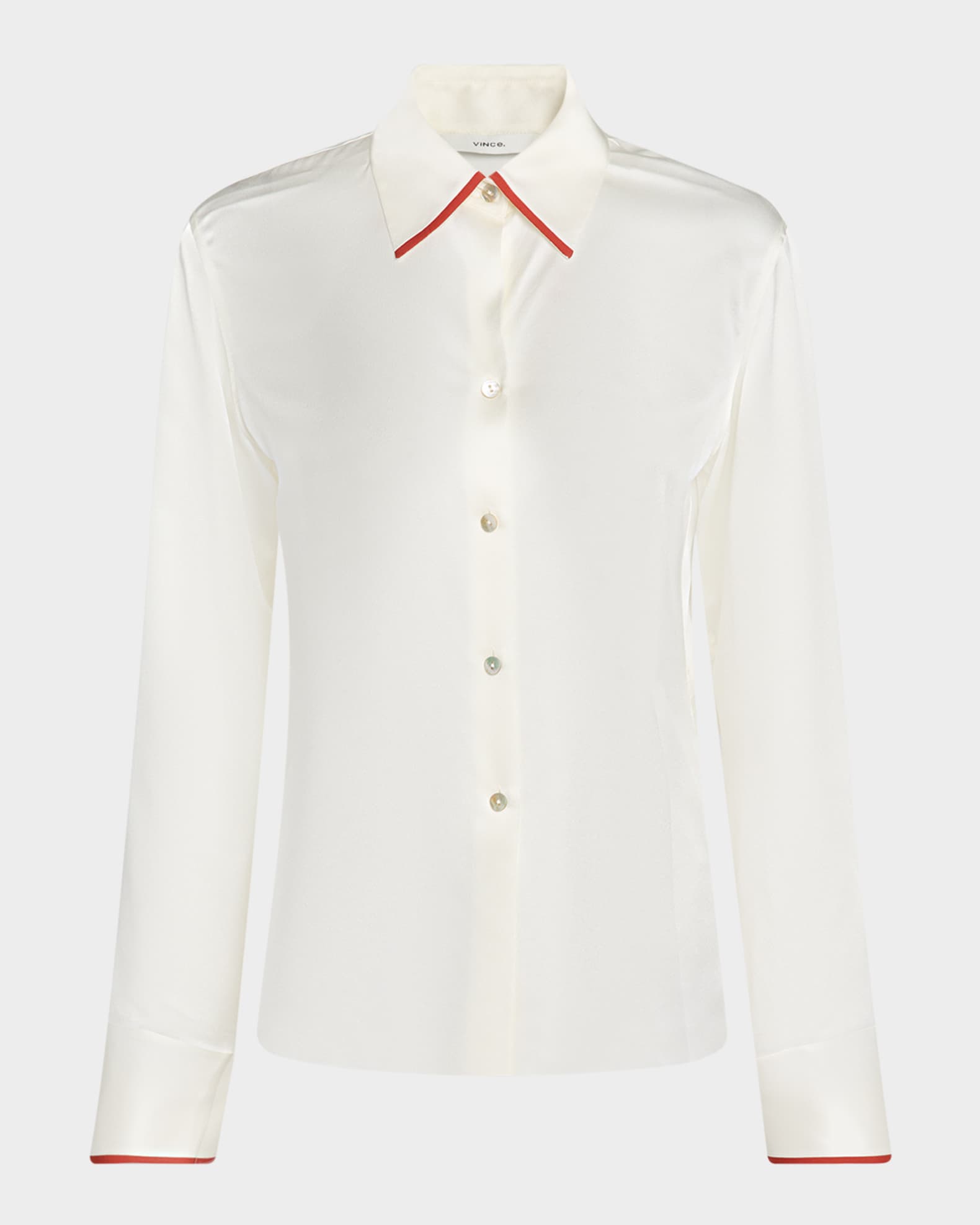 Tipped Slim Silk Long-Sleeve Blouse 0