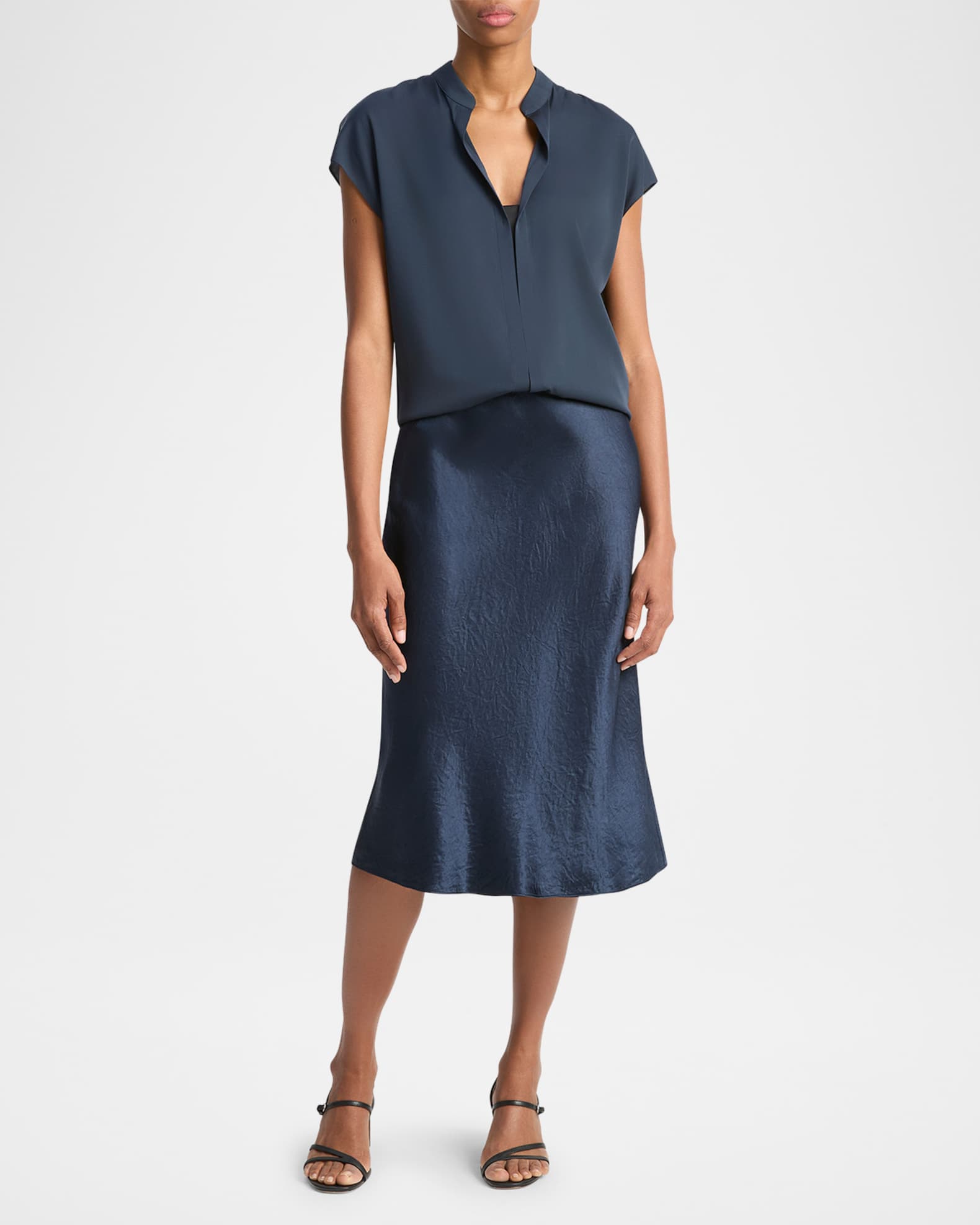 Cap-Sleeve Blouse with Hidden Placket 1
