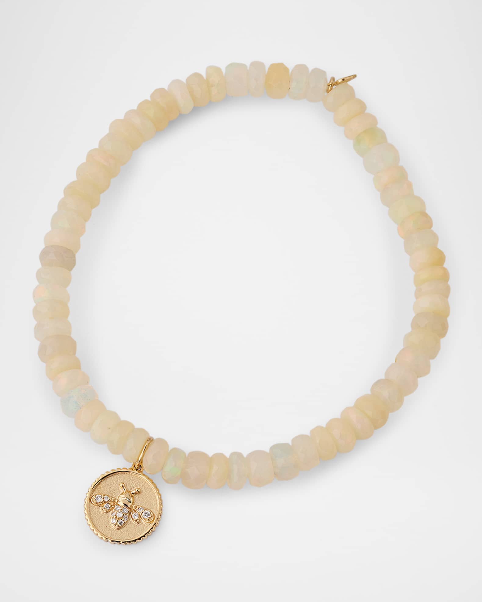 Ethiopian Welo Opal Bead Bracelet with Tiny Pave Bee Coin Charm 0