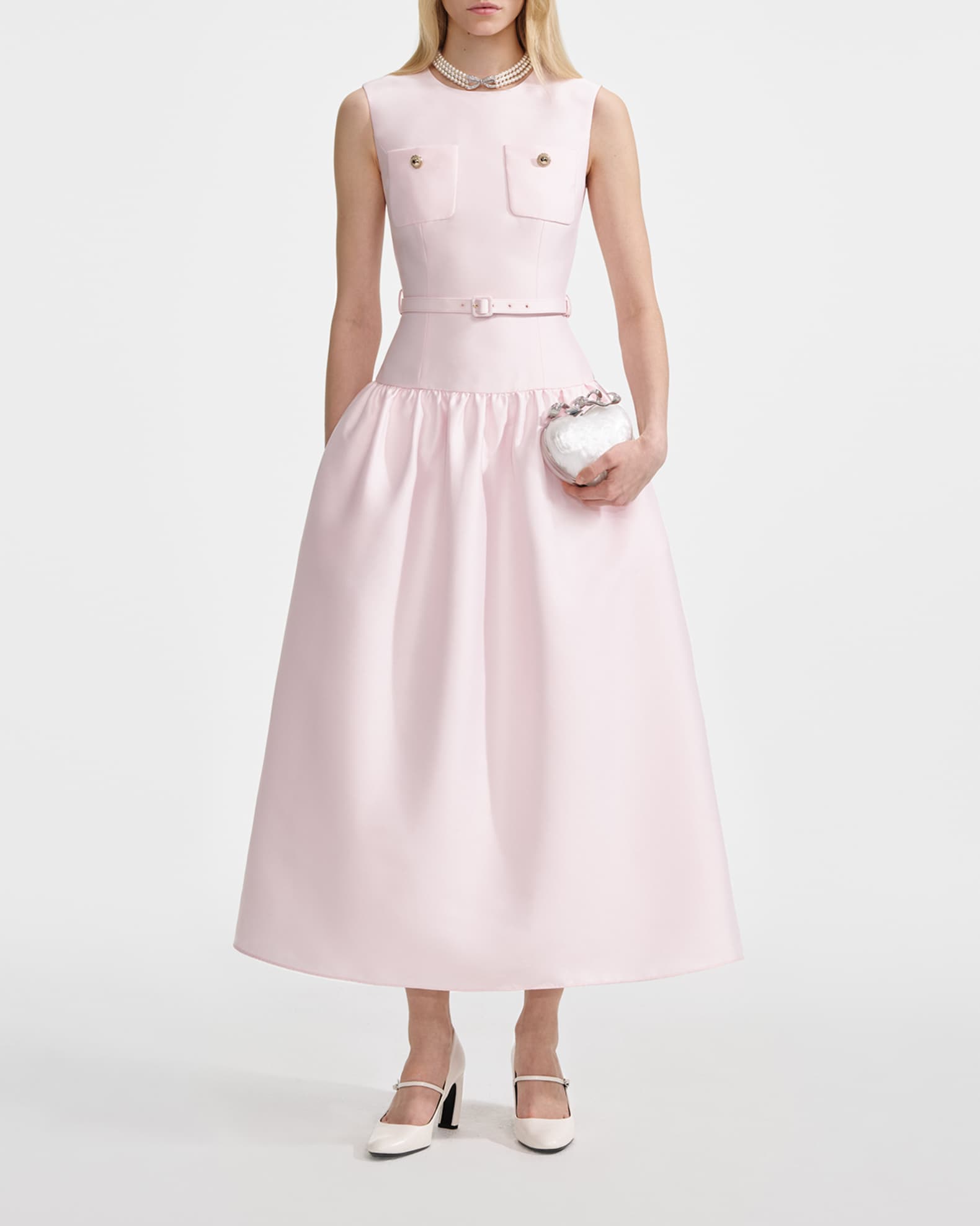 Belted Taffeta Midi Dress 1