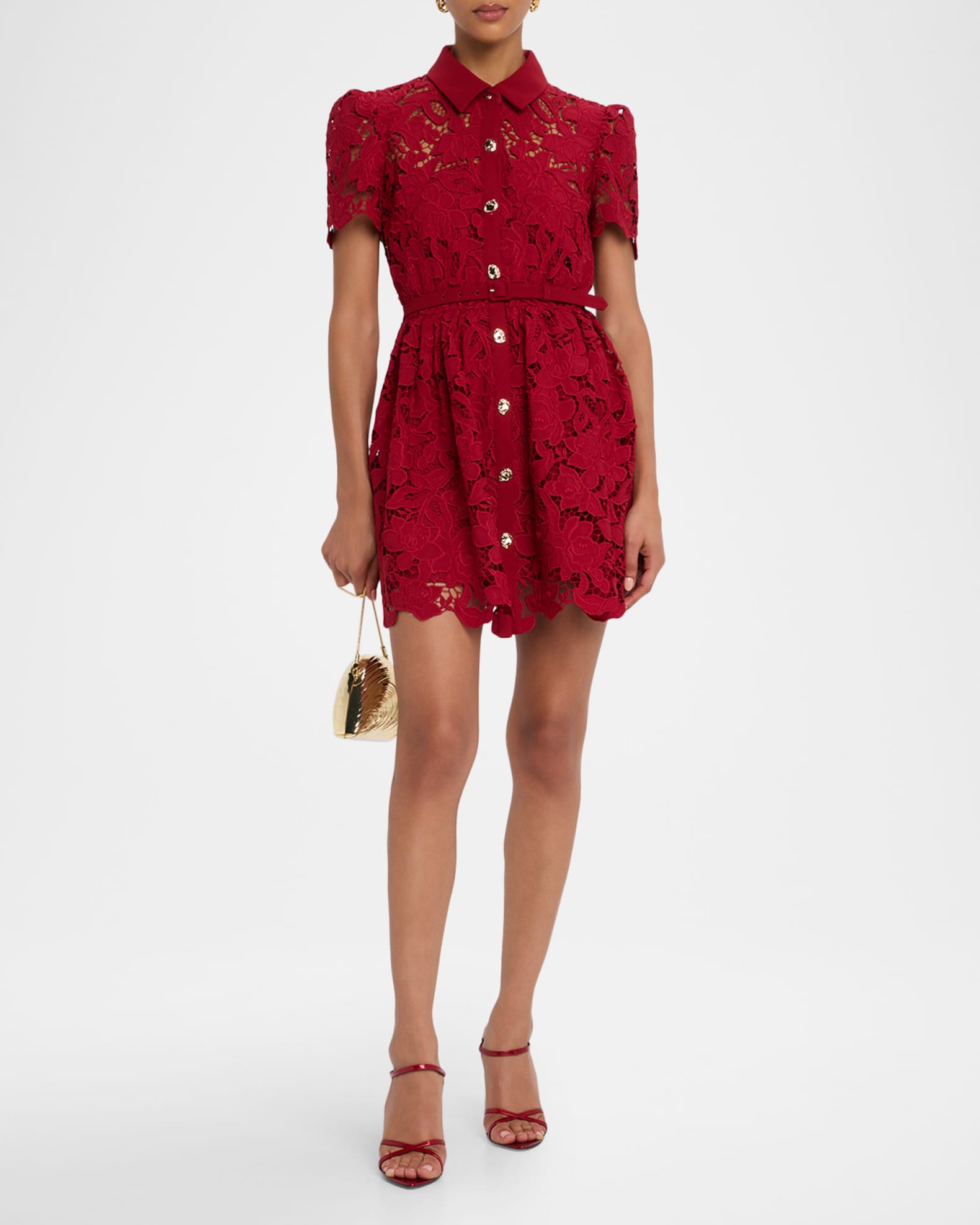Belted Floral Lace Mini Shirtdress 1