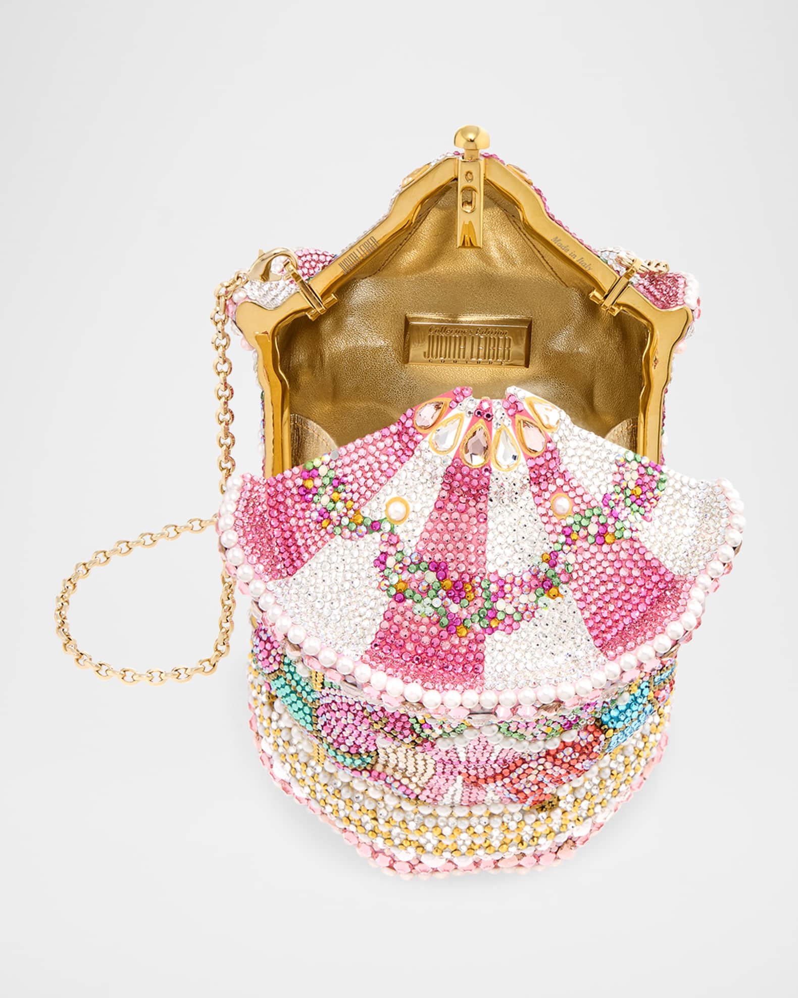 Judith Leiber Couture Pink Ponies Carousel Crystal Clutch Bag