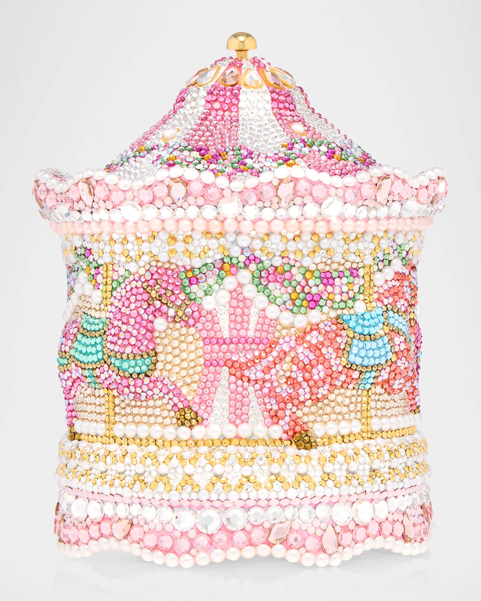 Judith Leiber Couture Pink Ponies Carousel Crystal Clutch Bag