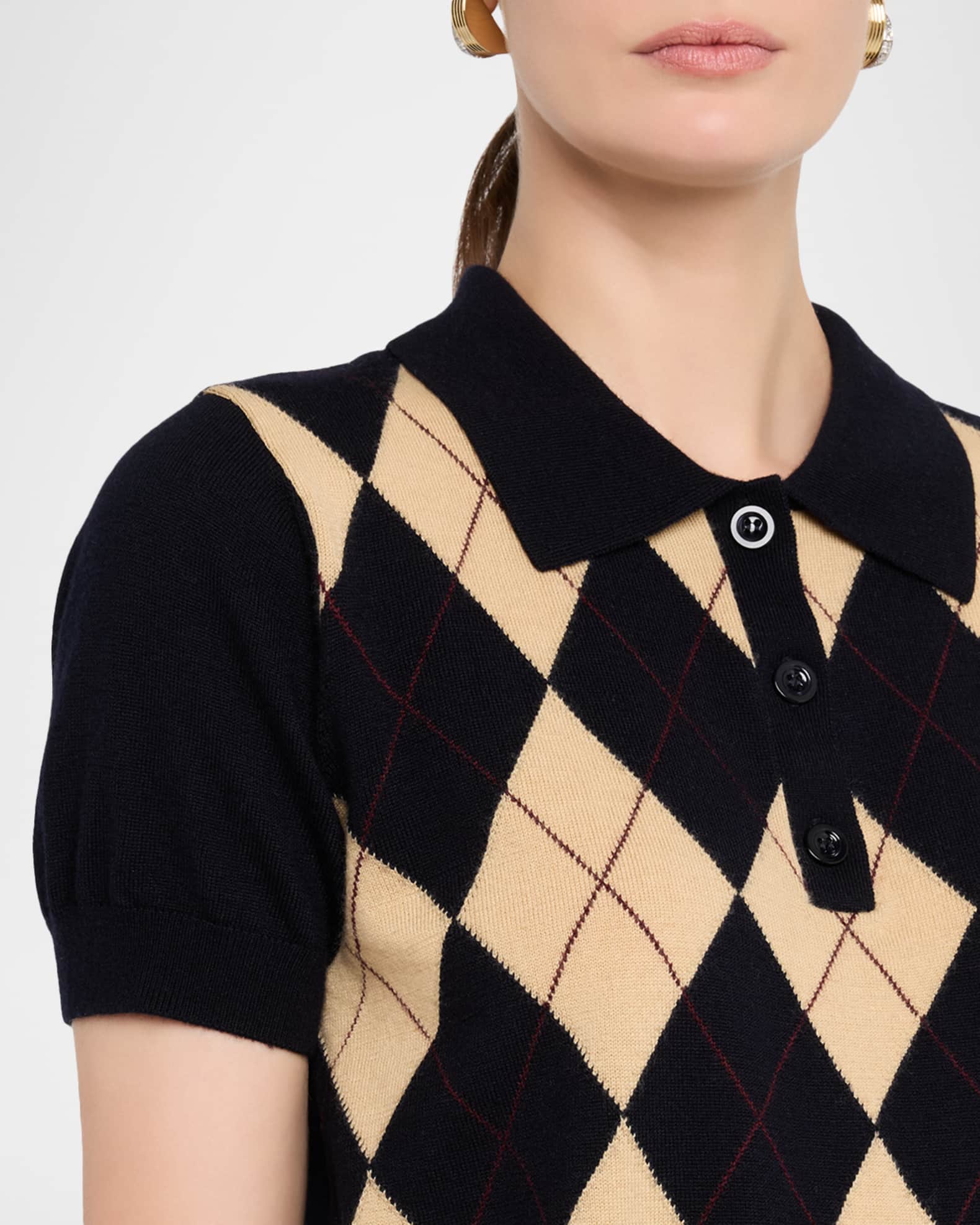 FRAME The Argyle Short-Sleeve Polo Sweater | Neiman Marcus