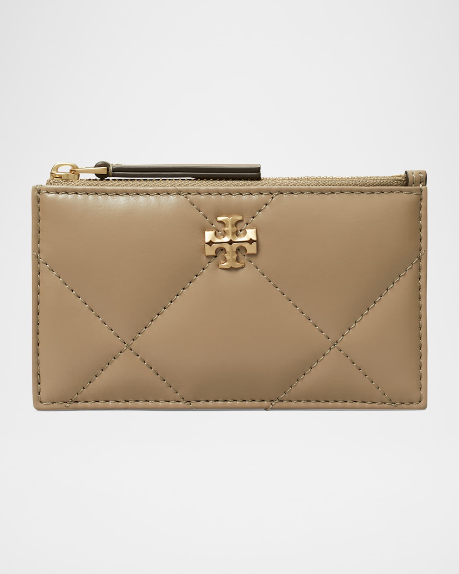 Kira Diamond Quilted Leather Zip Card Case 0