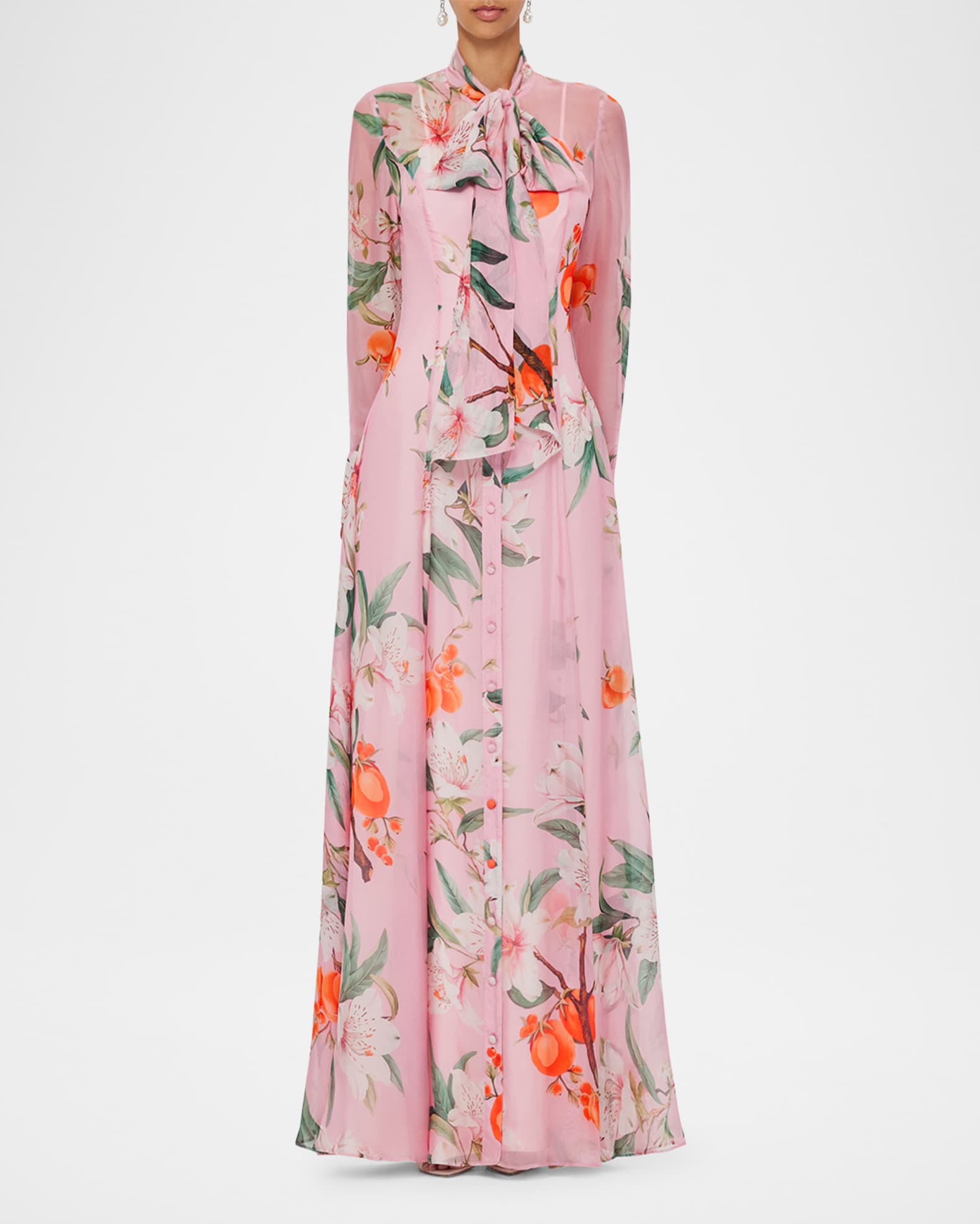 Lilith Floral & Fruit-Print Maxi Shirt Gown