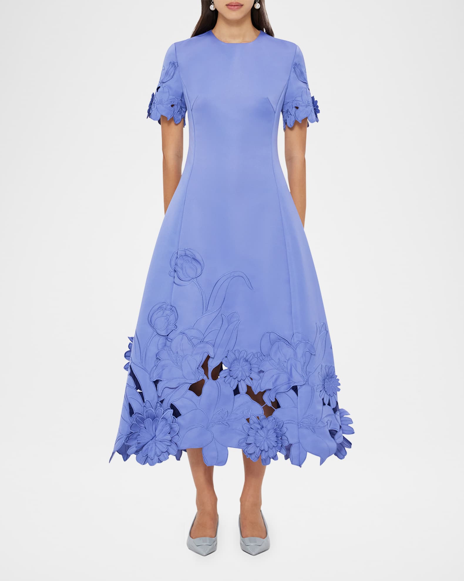 Caroline Floral-Embroidered Cutout Midi Dress 1
