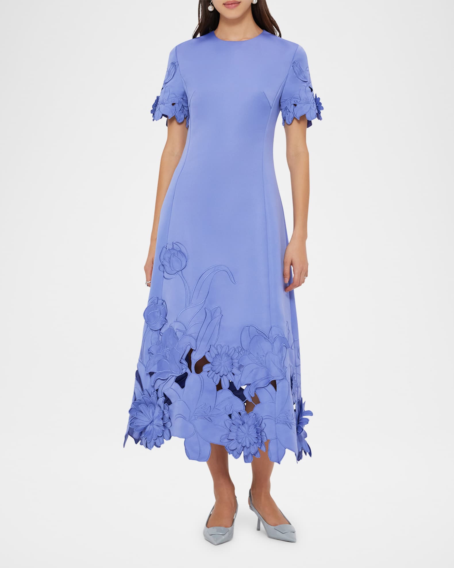 LEO LIN Caroline Floral-Embroidered Cutout Midi Dress
