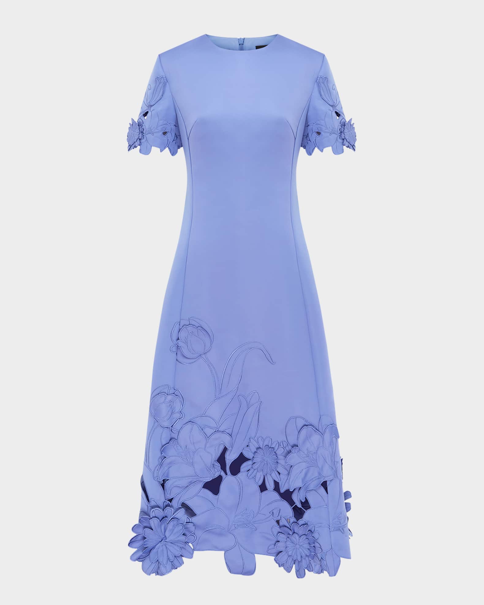 Caroline Floral-Embroidered Cutout Midi Dress 0