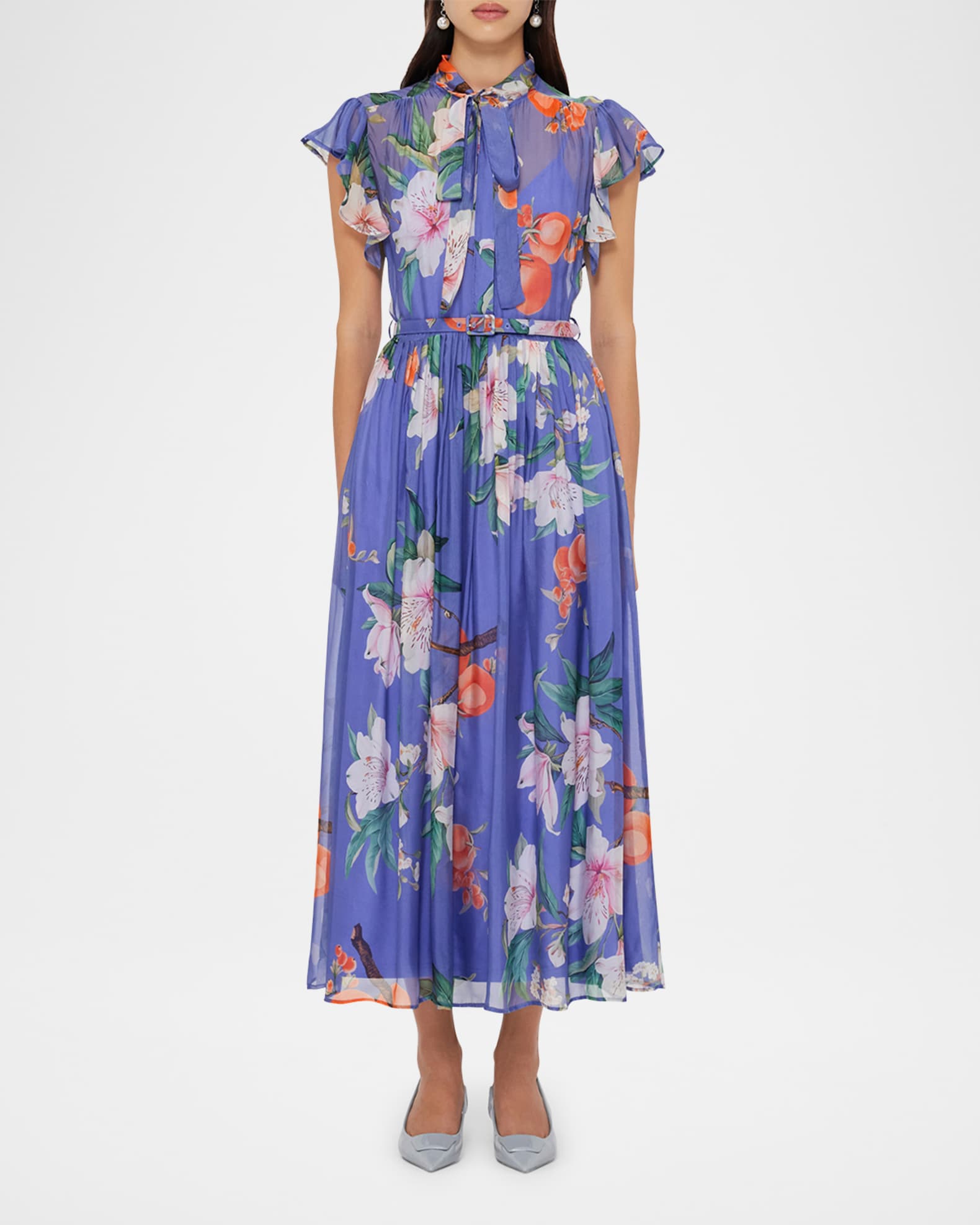 Grace Pleated Flutter-Sleeve Midi Dress 1