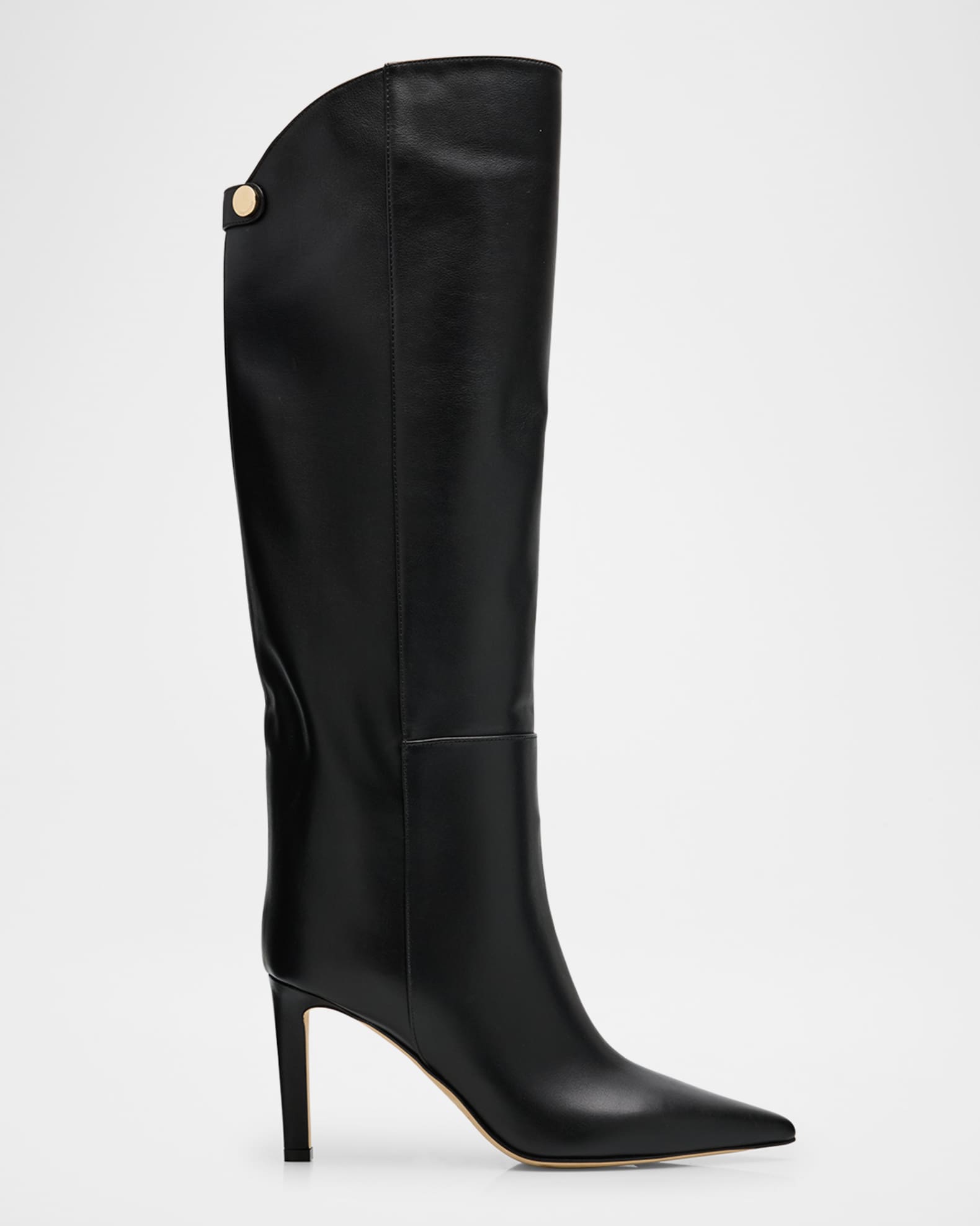 エレガント [JIMMY CHOO] Alizzeロングブーツ スムースレザー ALIZZE KB 85 | Black Smooth Leather Knee-High Boots | Autumn