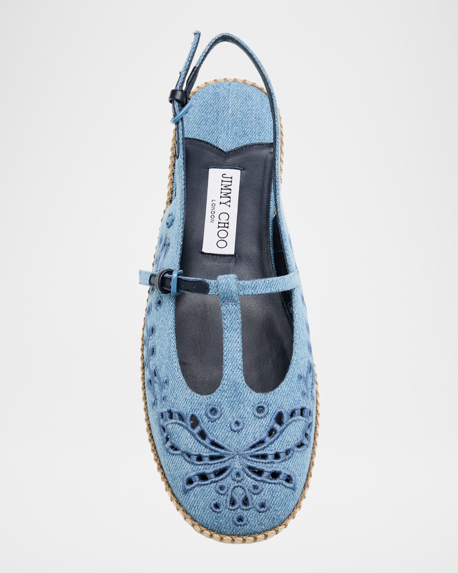 Jimmy Choo Amiee Denim Embroidered Espadrille Ballerina Flats