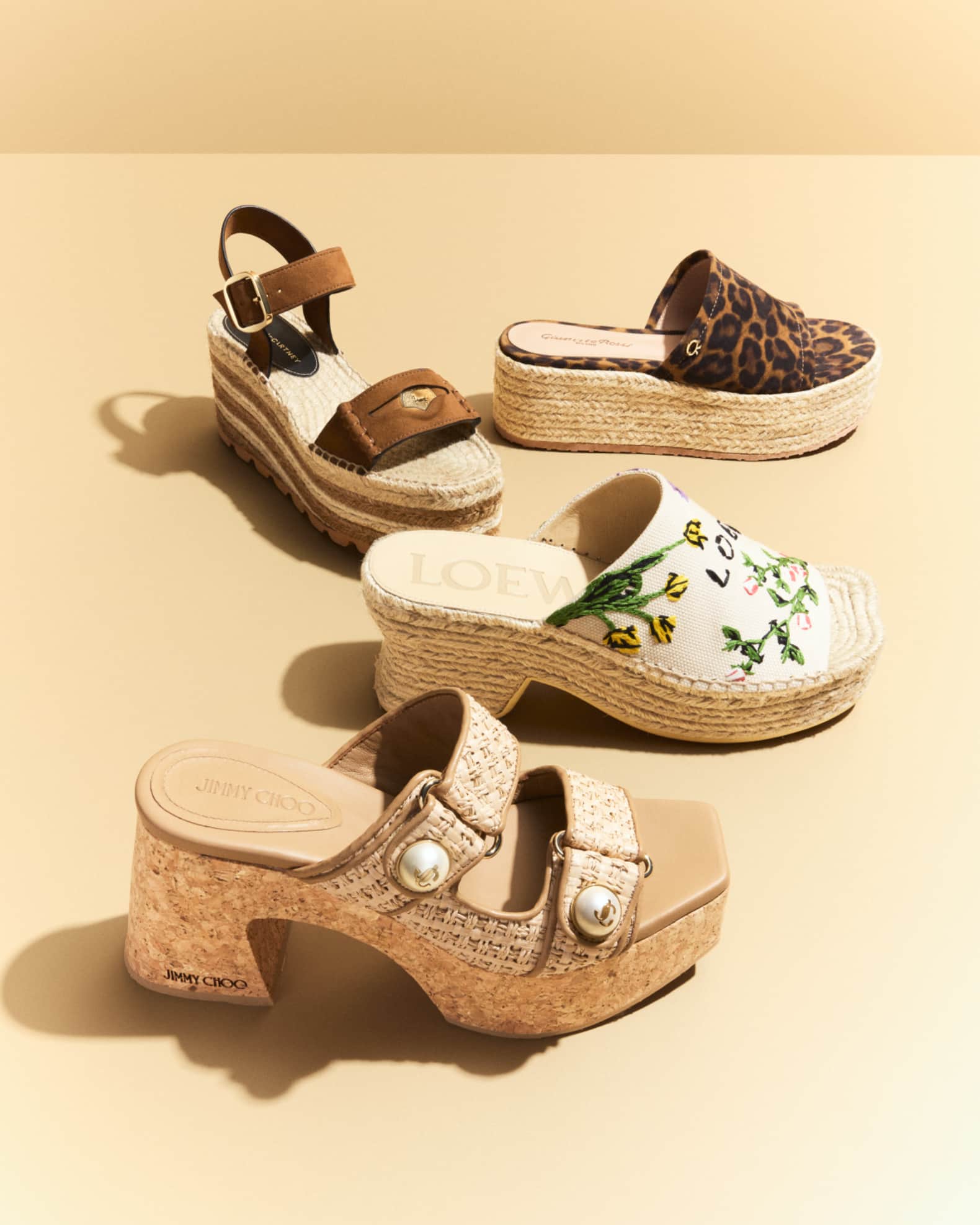 Jimmy Choo Fayence 95 Raffia Dual-Strap Platform Sandals