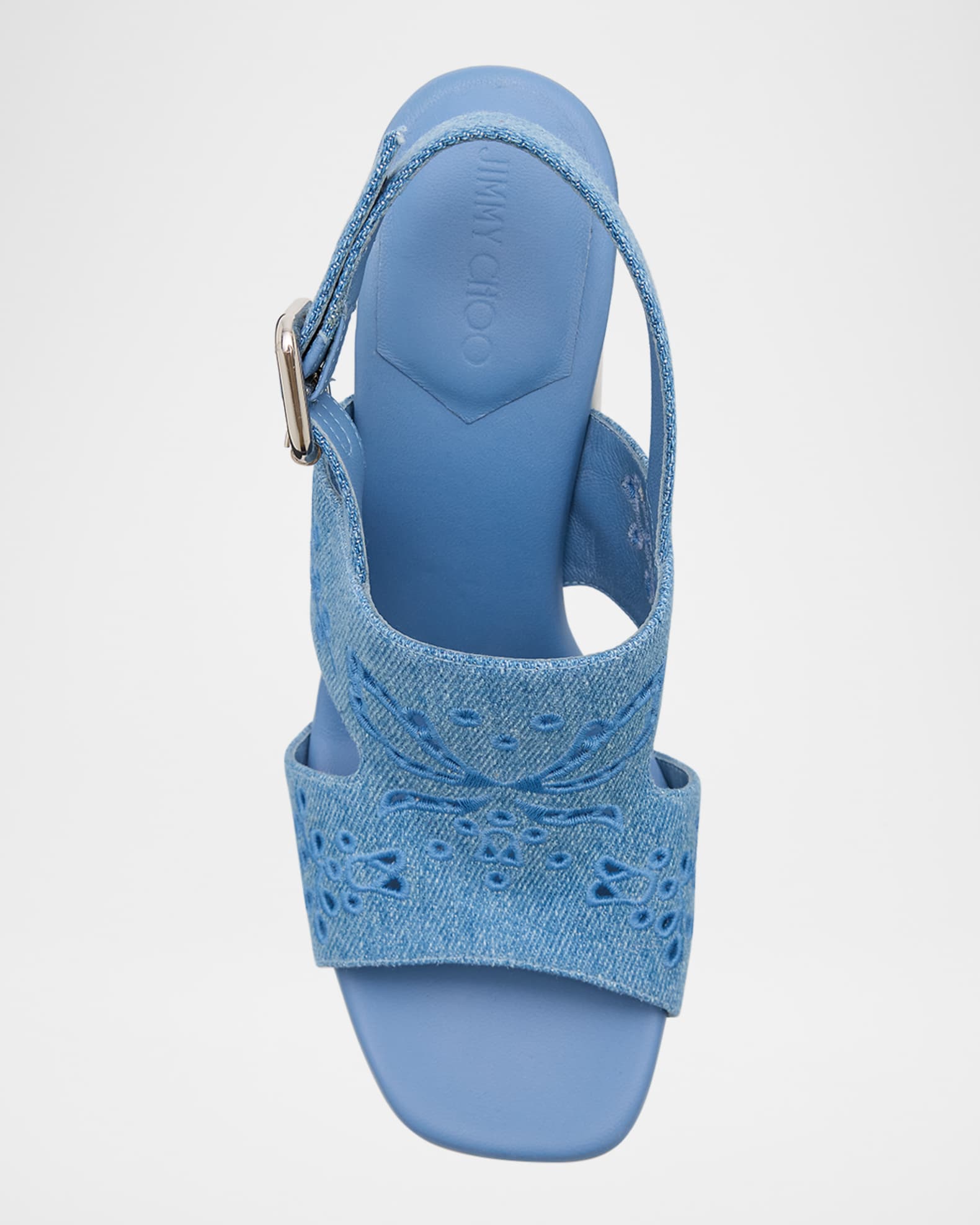 Jimmy Choo Anaise 85 Denim Embroidered Sandals | Neiman Marcus