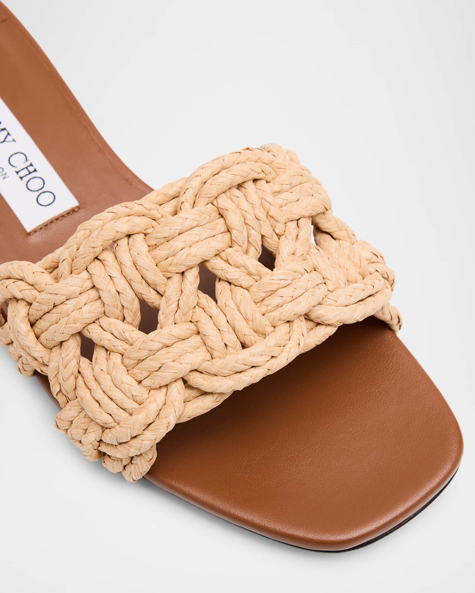 Jimmy Choo Chara 70 Crochet Raffia Sandals | Neiman Marcus