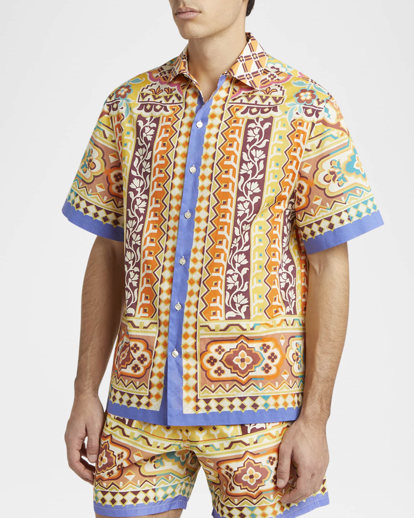 Etro Men's Ornate Floral Short-Sleeve Shirt | Neiman Marcus