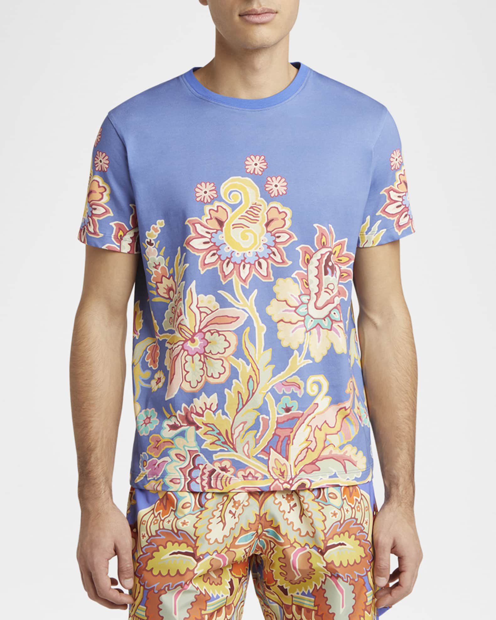 Etro Men's Floral Graphic Crewneck T-Shirt | Neiman Marcus