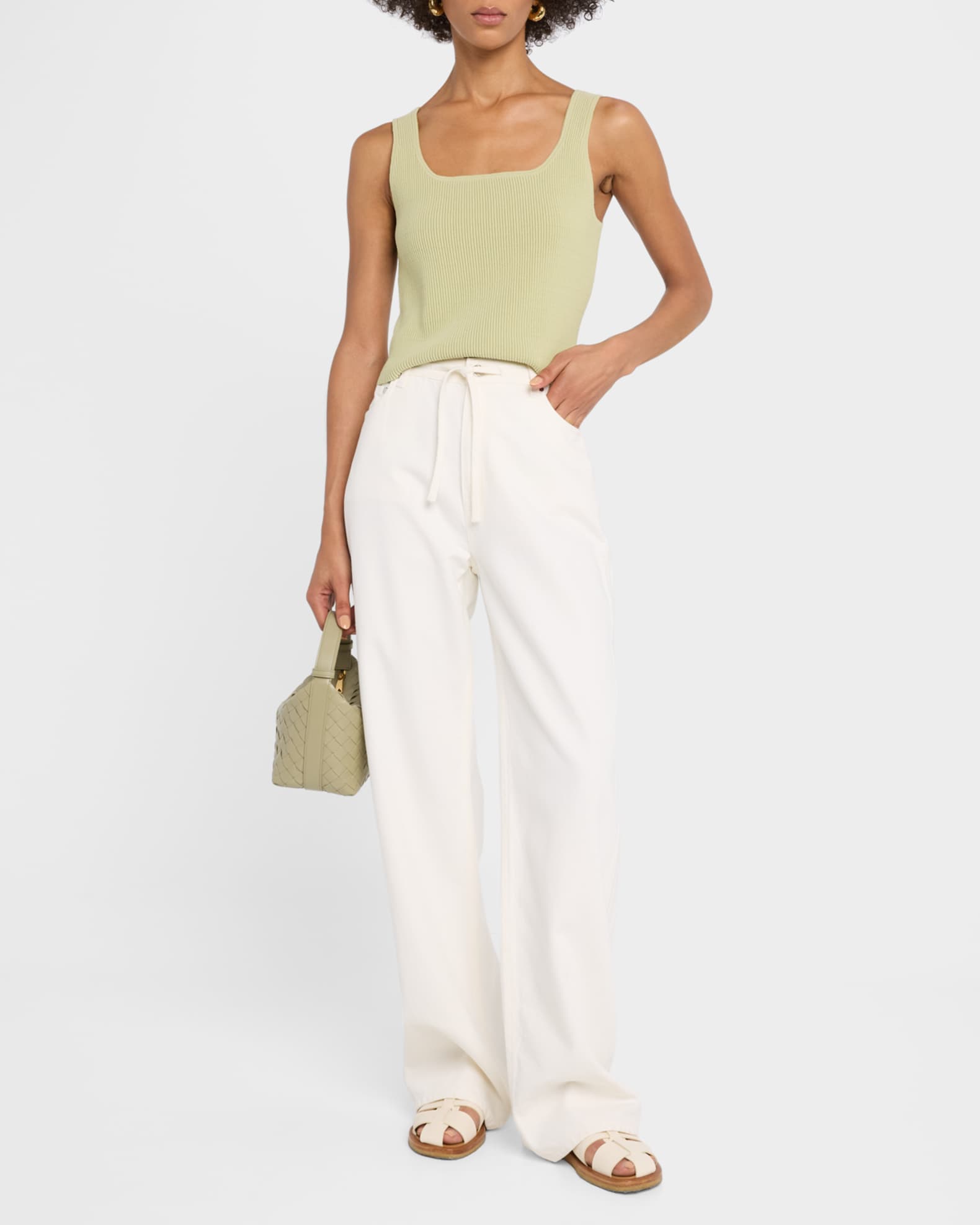 Dunn Drawstring Wide-Leg Jeans with Crochet Trim