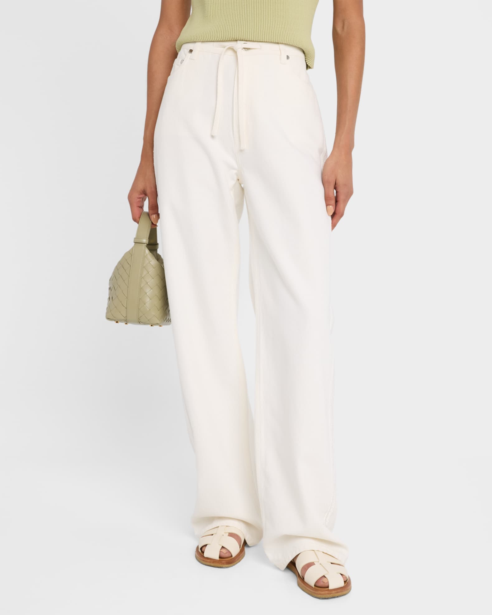 Dunn Drawstring Wide-Leg Jeans with Crochet Trim