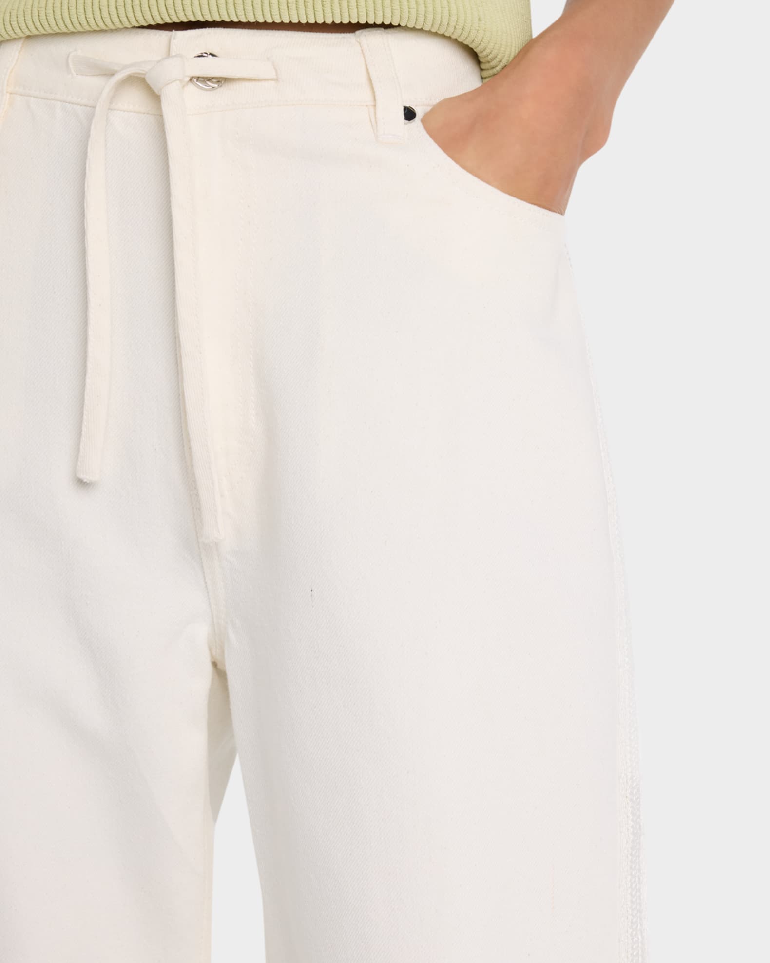 Dunn Drawstring Wide-Leg Jeans with Crochet Trim