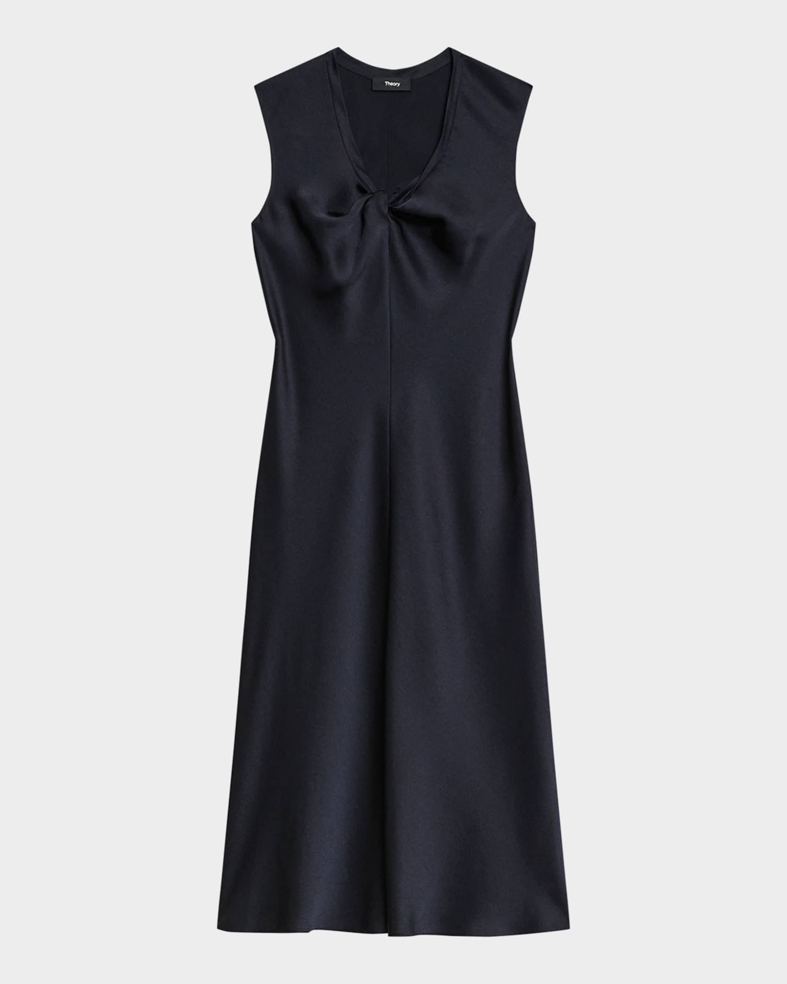 Theory Crushed Satin Twist Scoop Dress - Nocturne Navy - 0