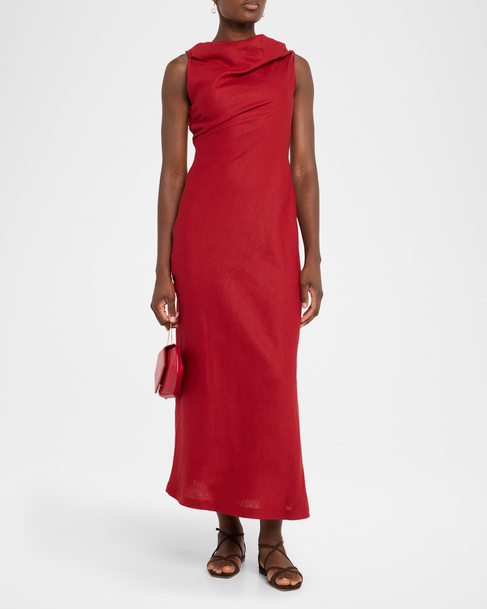 Faithfull the Brand Suis Asymmetric Linen Midi Dress | Neiman Marcus