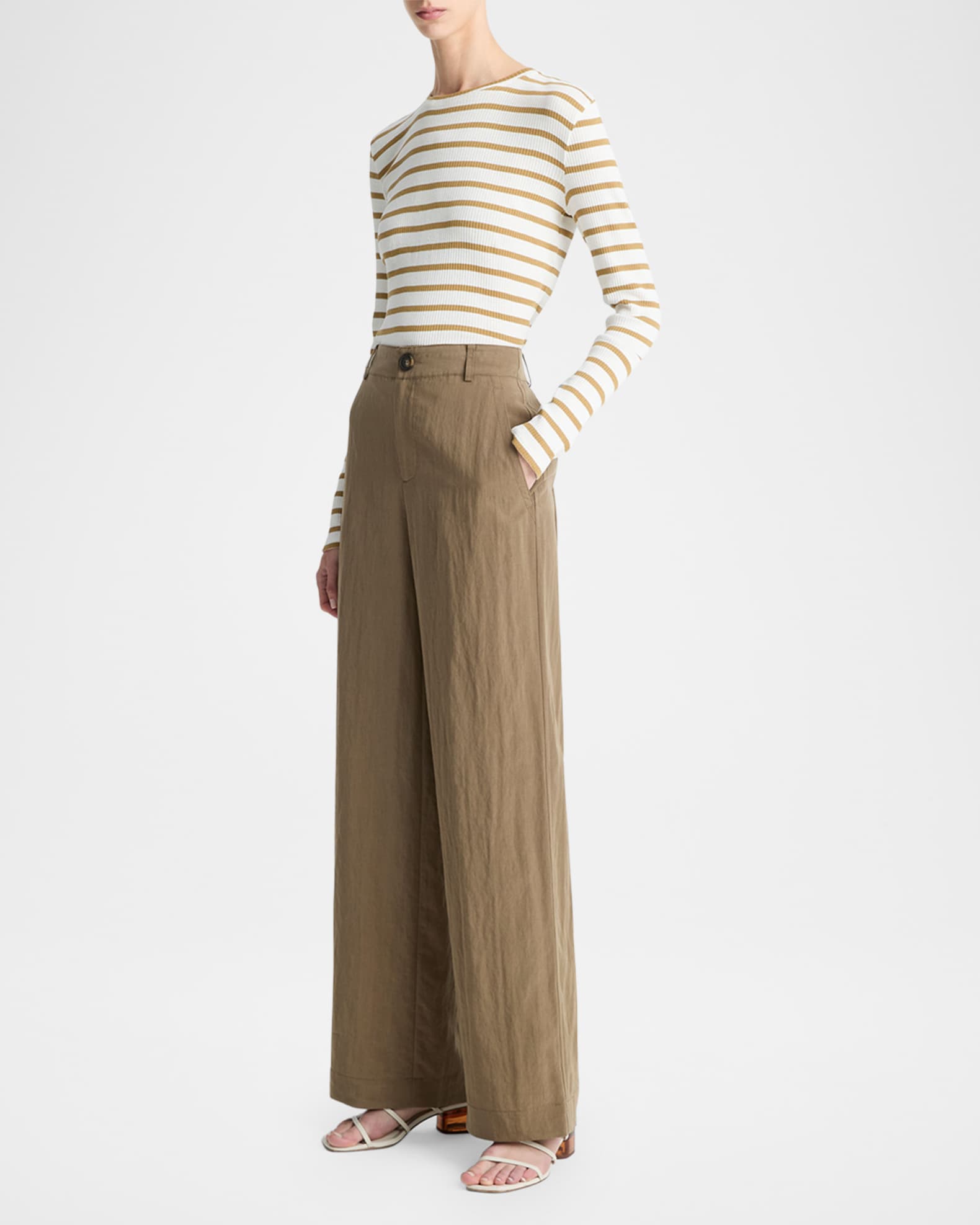 【Vince】 Mid-riseジャージワイドレッグパンツ Vince Mid Rise Textured Wide Leg Trousers | Shopbop