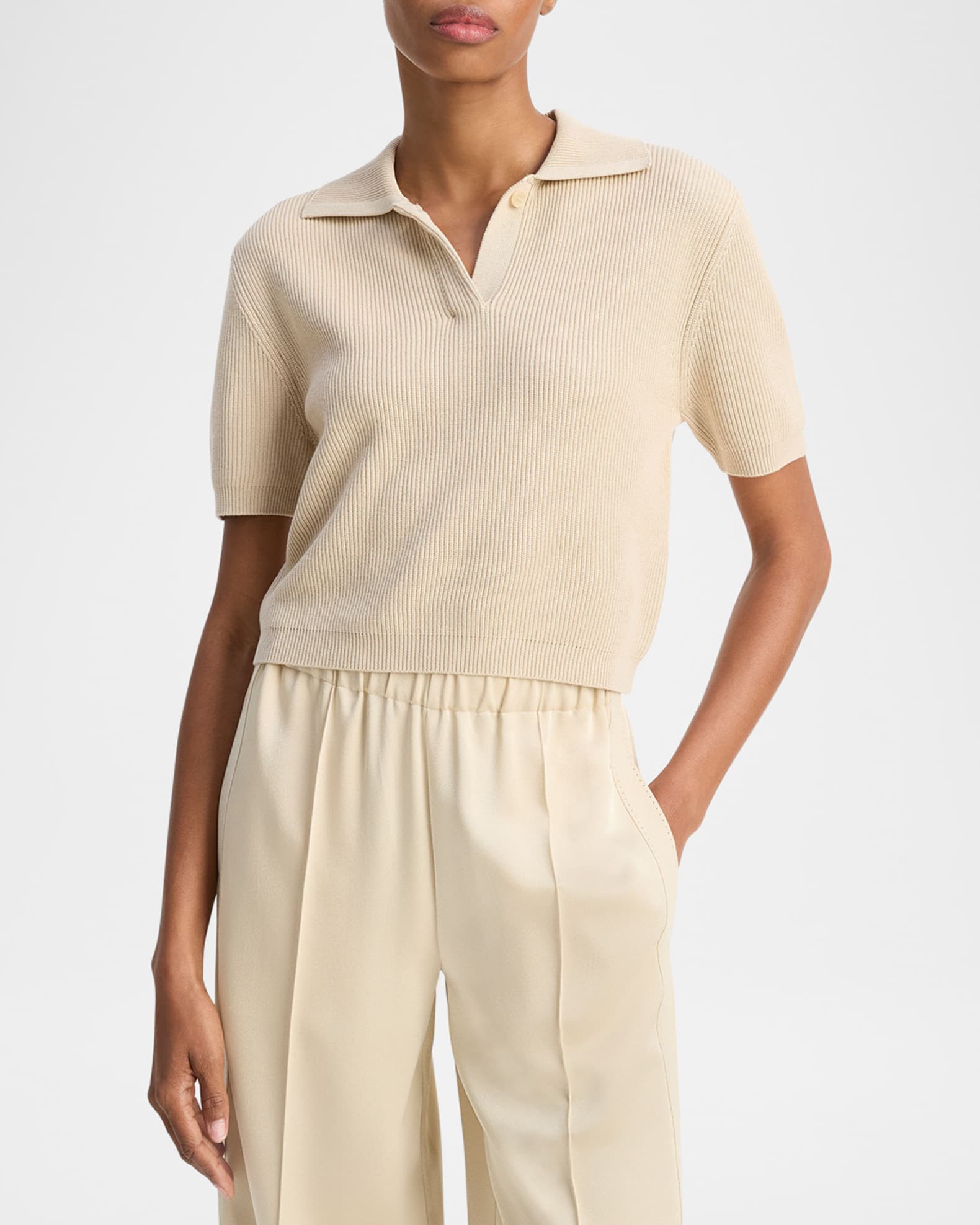 Vince Ribbed Polo Top | Neiman Marcus