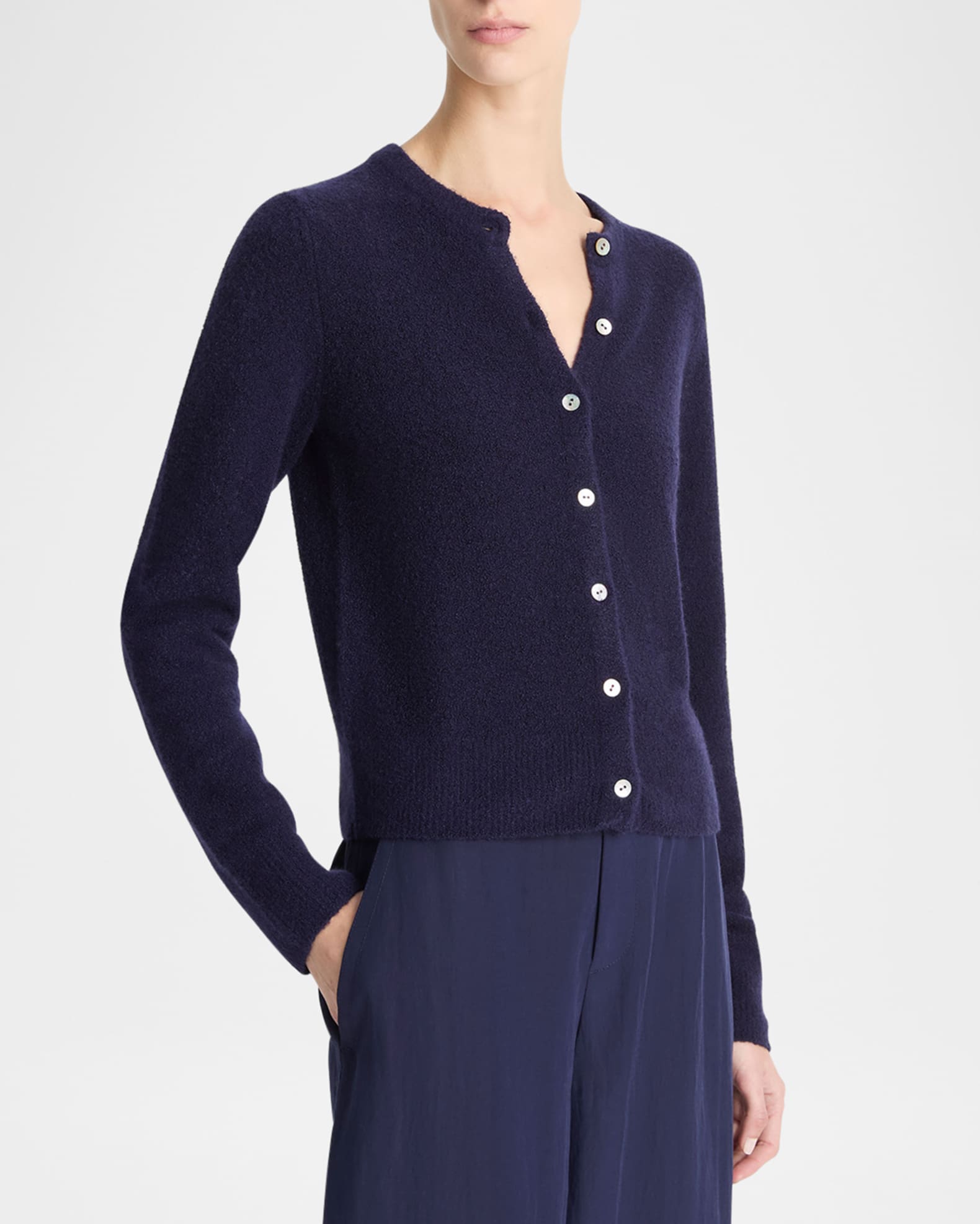 【PARTIMENTO】23ss Boucle Collar Half Knit Boucle Knit Cardigan_Blue - 파르티멘토_USD