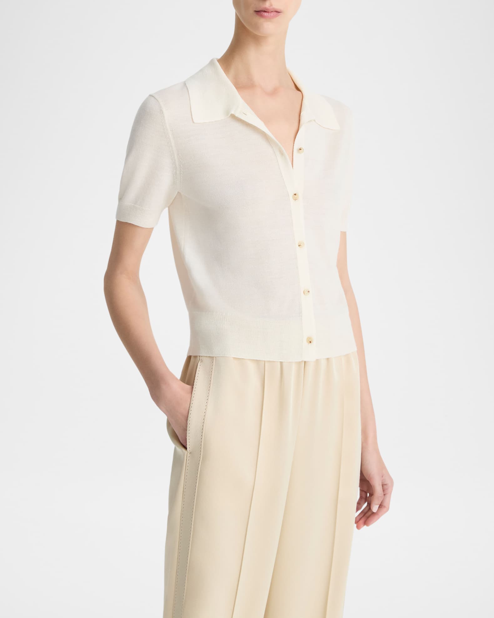 Short-Sleeve Button-Front Sweater