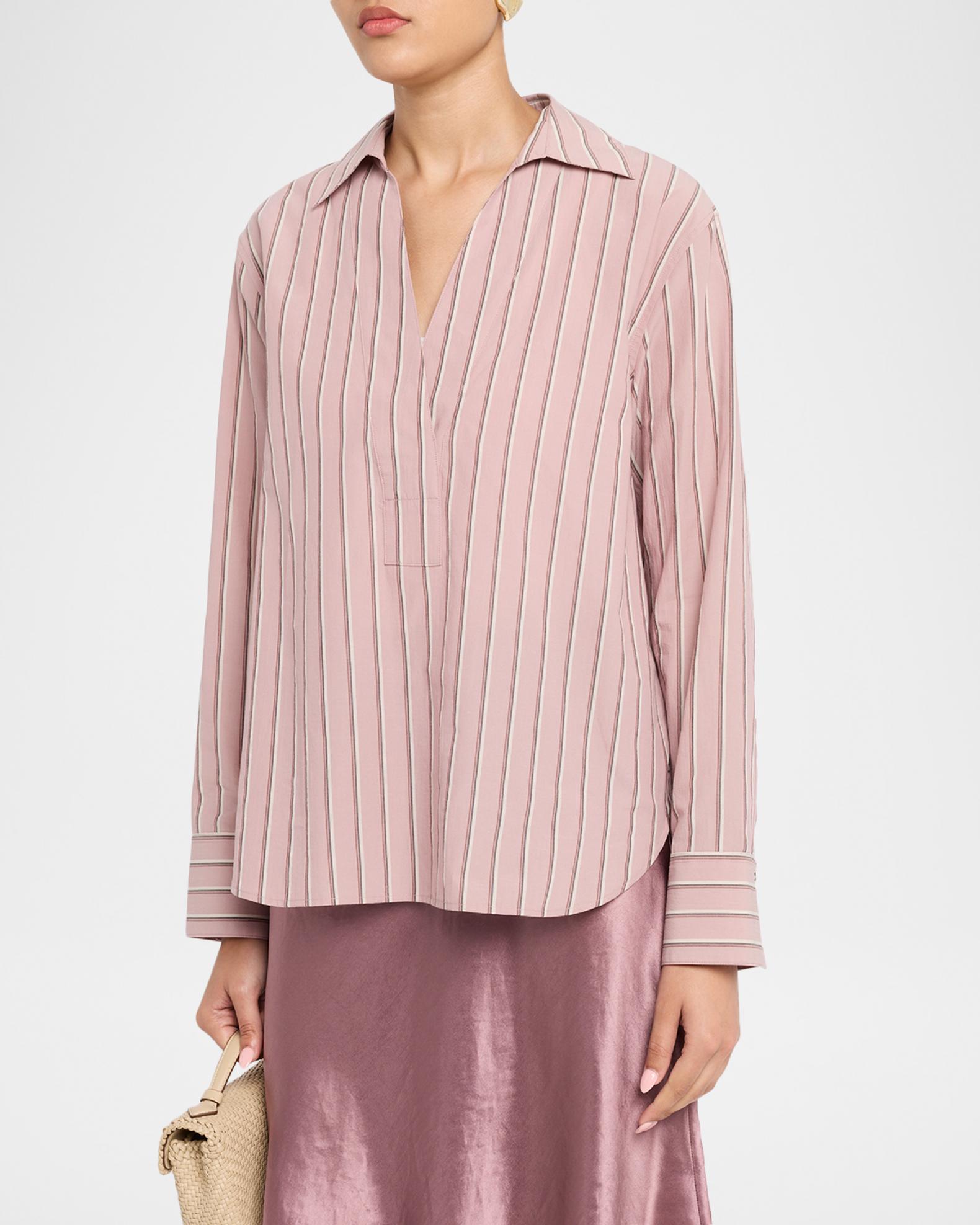 Vince Pinstripe Long-Sleeve Popover Shirt | Neiman Marcus