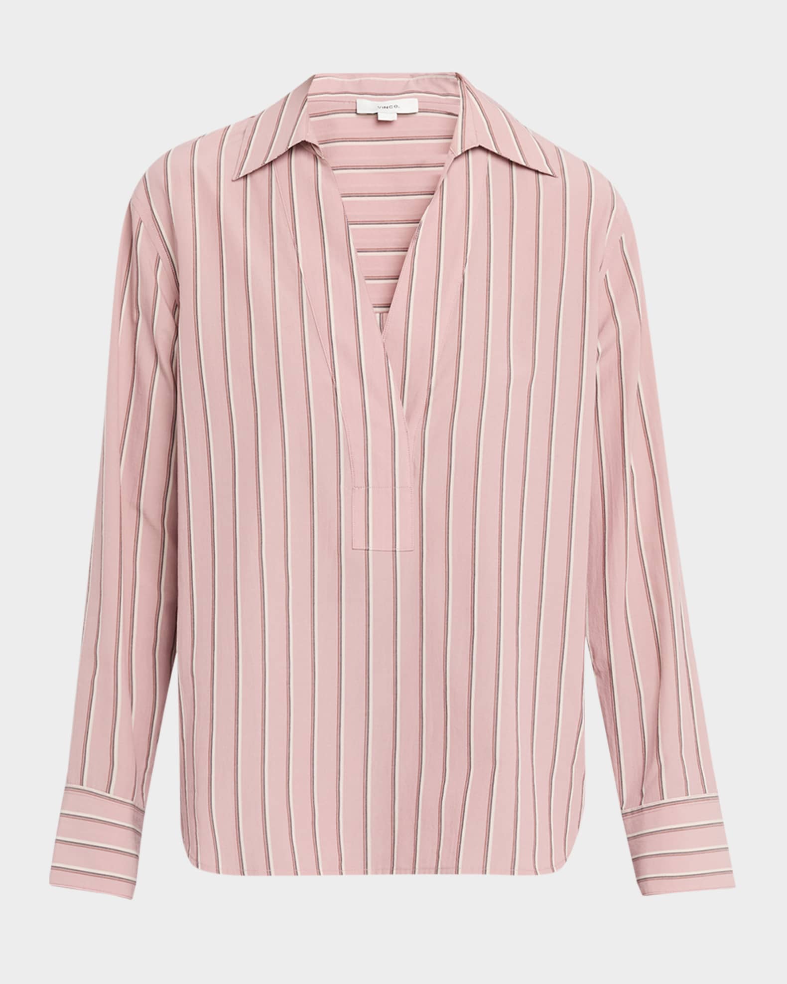 Vince Pinstripe Long-Sleeve Popover Shirt | Neiman Marcus